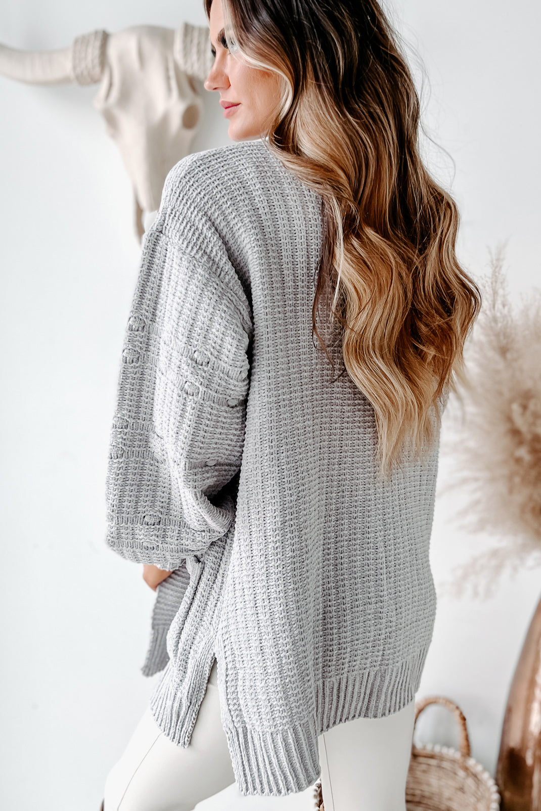 Eldora Chenille Knit Cardigan (Silver)-The Formal Wear