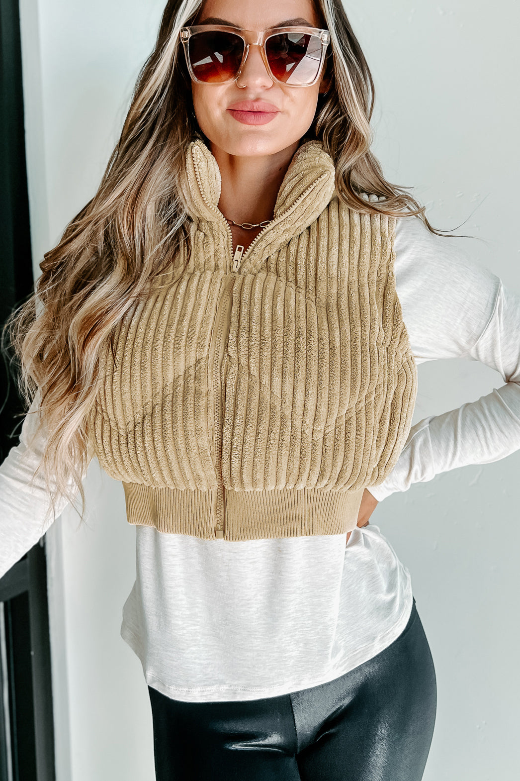 Way Up North Ribbed Puffer Vest (Tan)-The Formal Wear