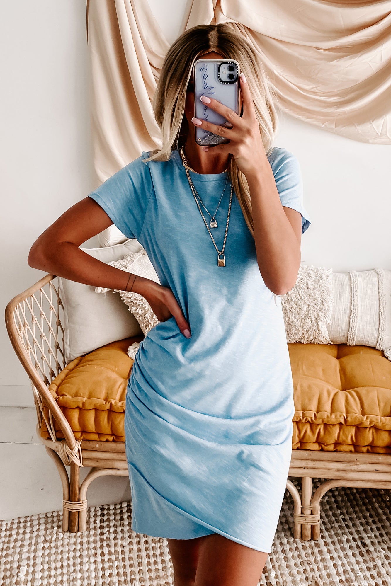Barbra Ruched Lilac Hem Tee Dress (Two Tone Blue)-The Formal Wear