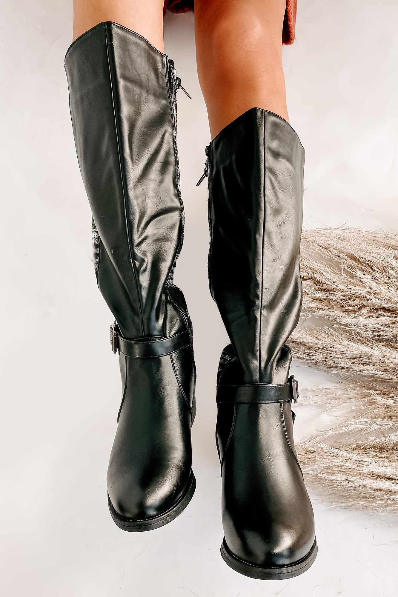 Master Of The Hunt Plaid Knee High Boots (Black/White)-The Formal Wear