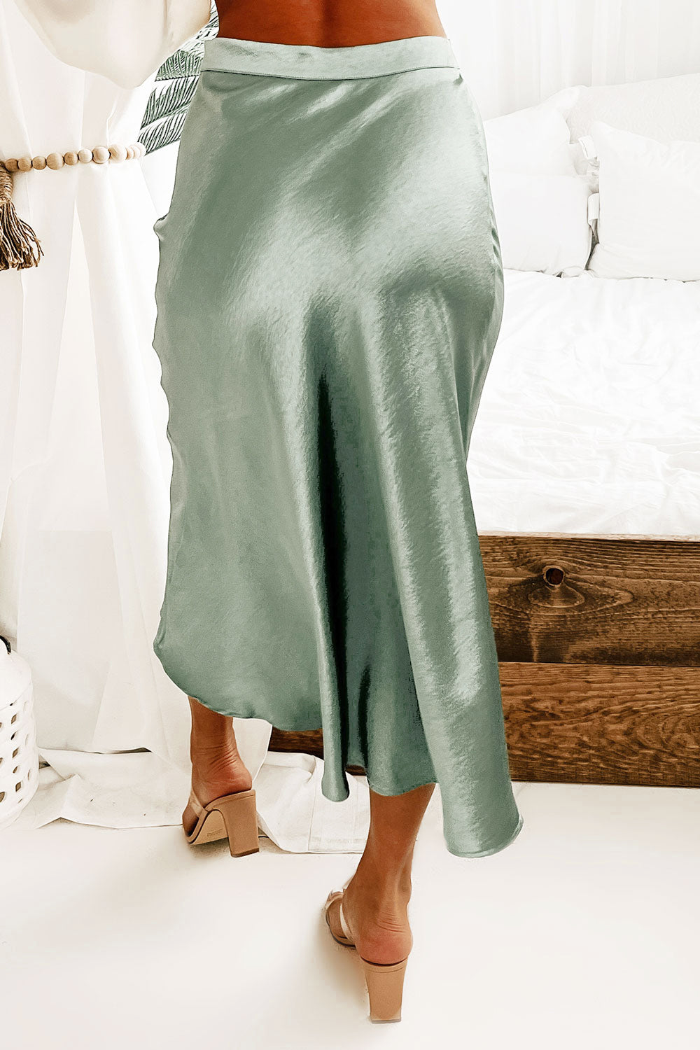 Poetry In Motion Satin Midi Skirt (Green)-The Formal Wear