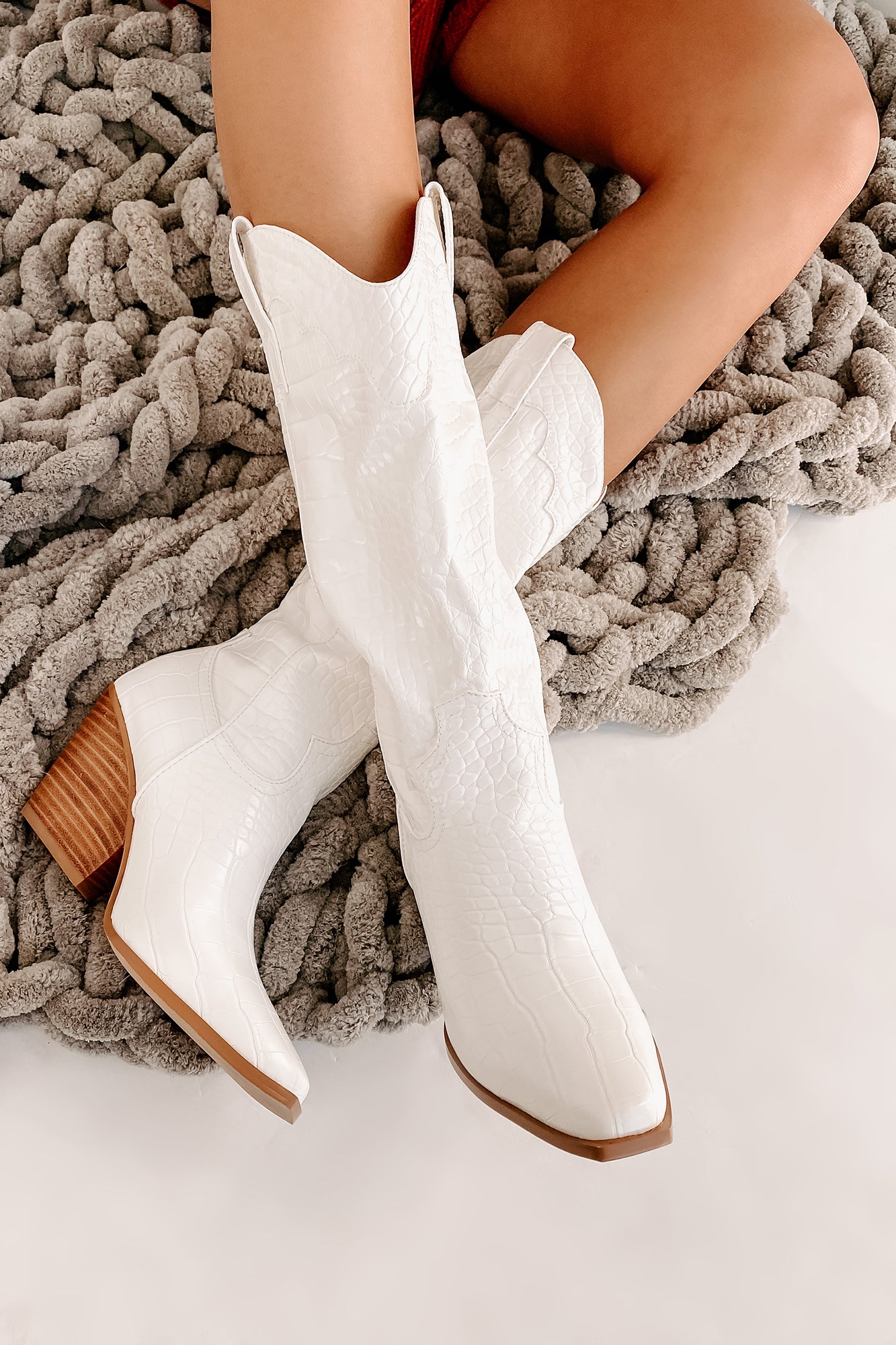 Fierce Step Faux Croc Boots (White Croc)-The Formal Wear