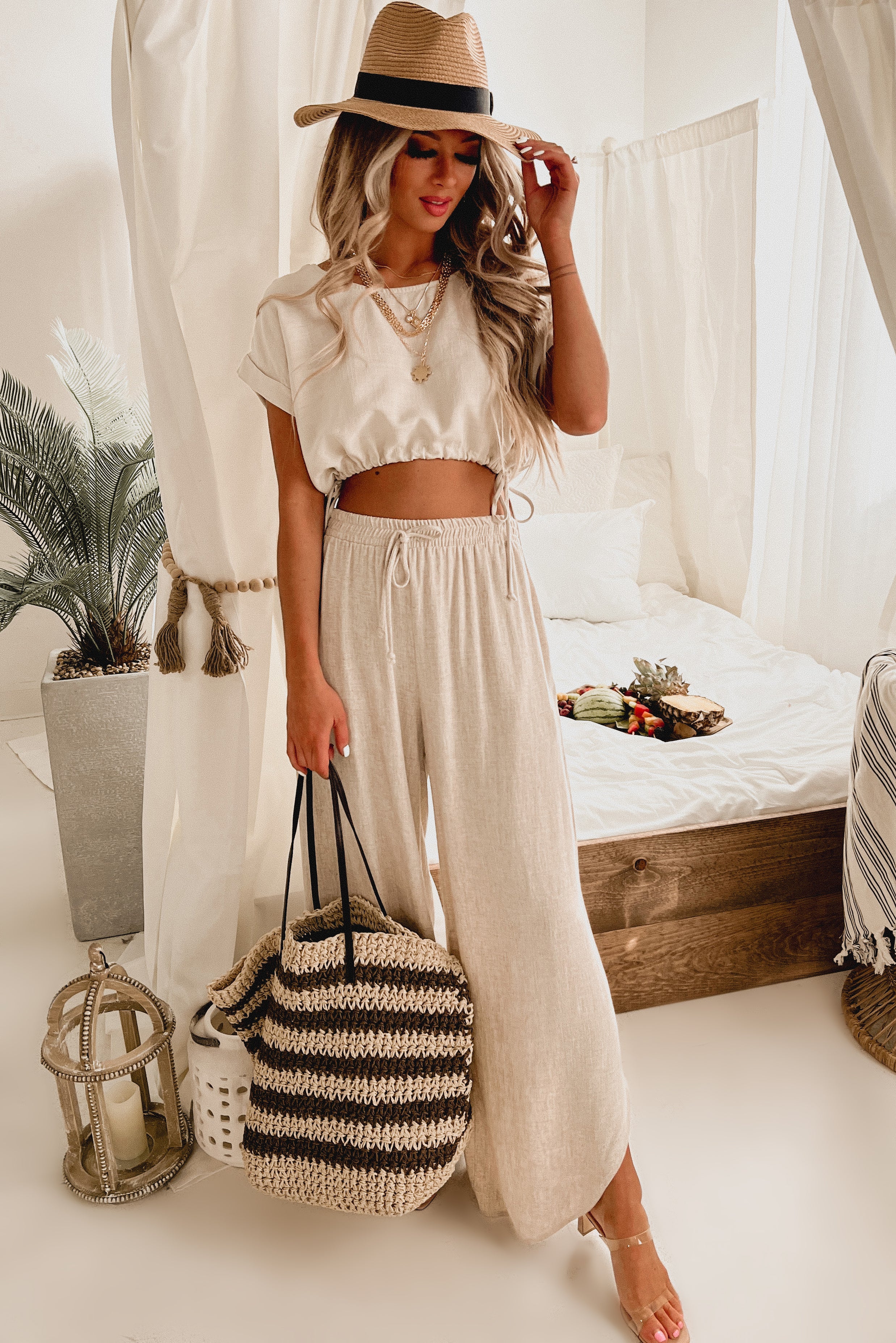 On Speed Dial Drawstring Hem Crop Top (Natural)-The Formal Wear