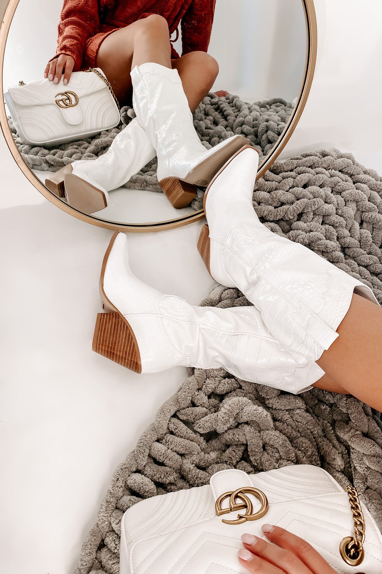 Fierce Step Faux Croc Boots (White Croc)-The Formal Wear