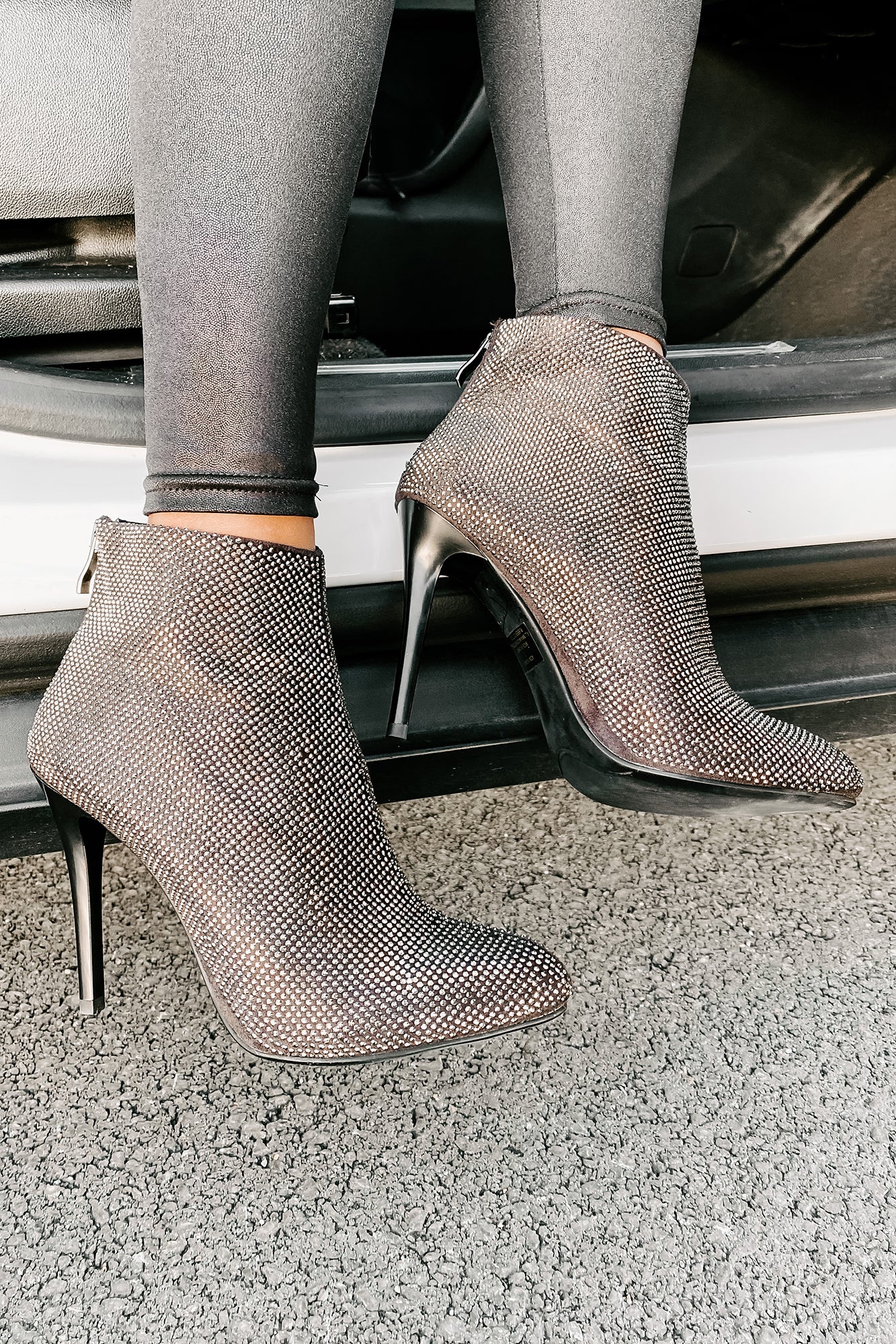 Glamorous Life Heeled Rhinestone Covered Booties (Grey)-The Formal Wear