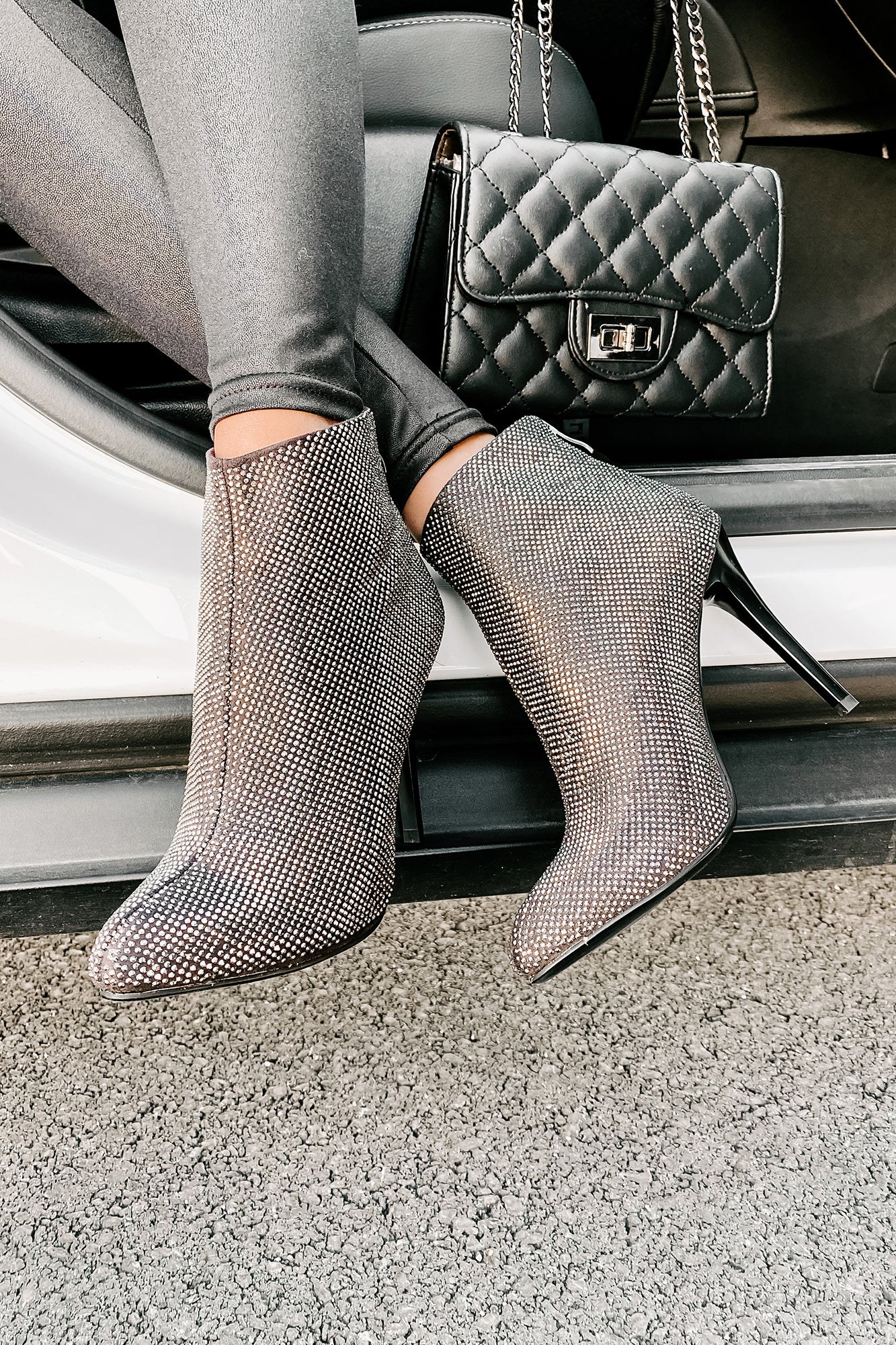 Glamorous Life Heeled Rhinestone Covered Booties (Grey)-The Formal Wear