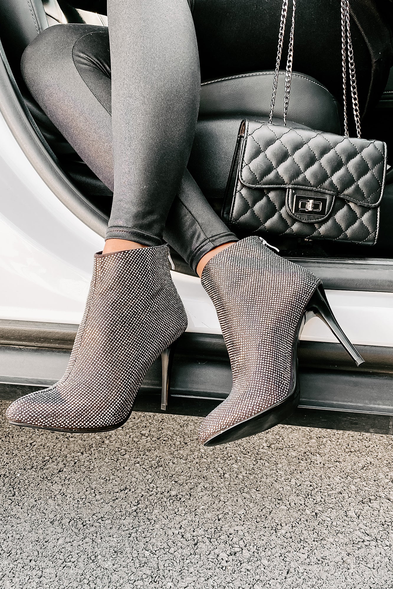 Glamorous Life Heeled Rhinestone Covered Booties (Grey)-The Formal Wear