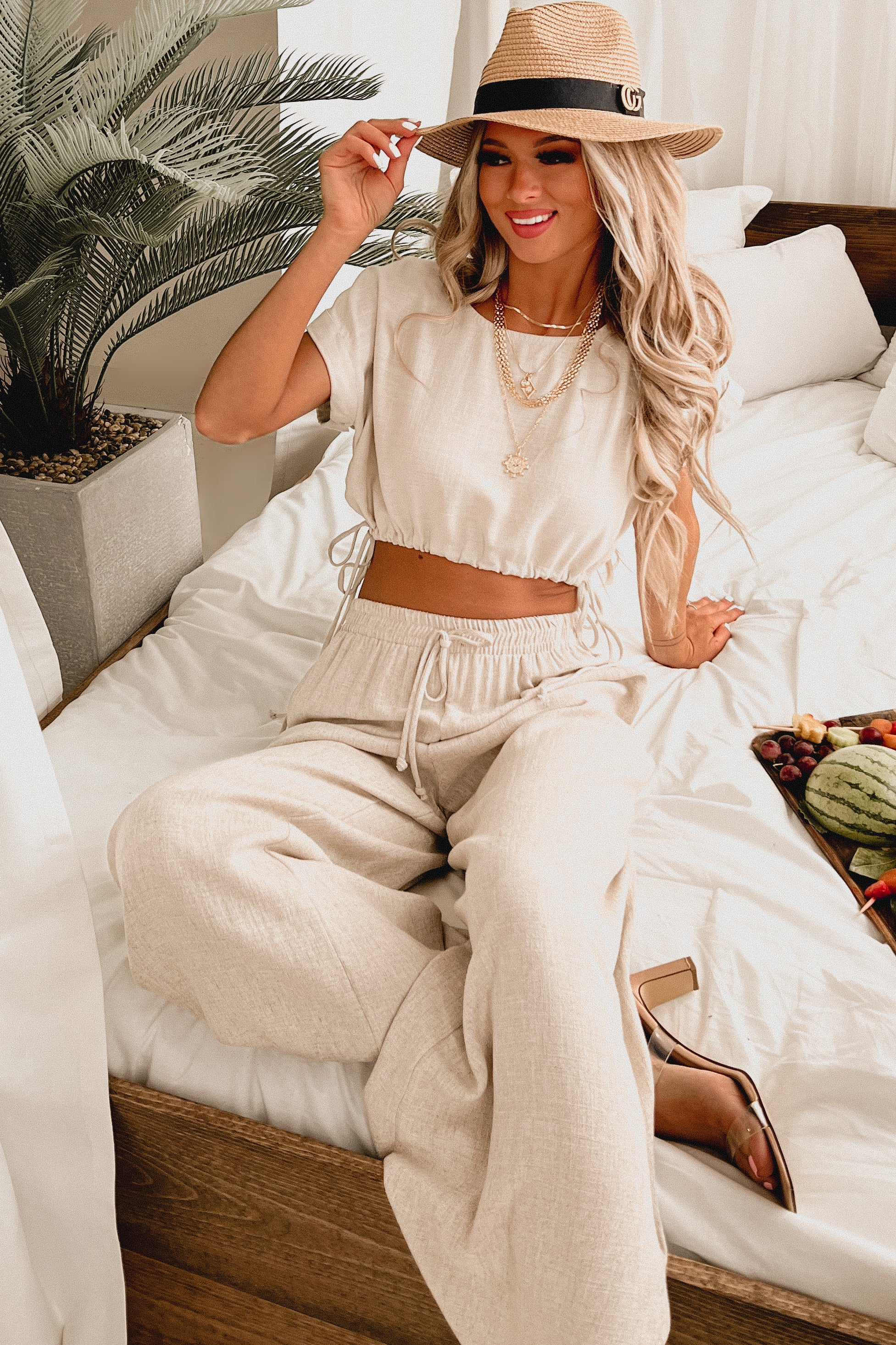 On Speed Dial Drawstring Hem Crop Top (Natural)-The Formal Wear