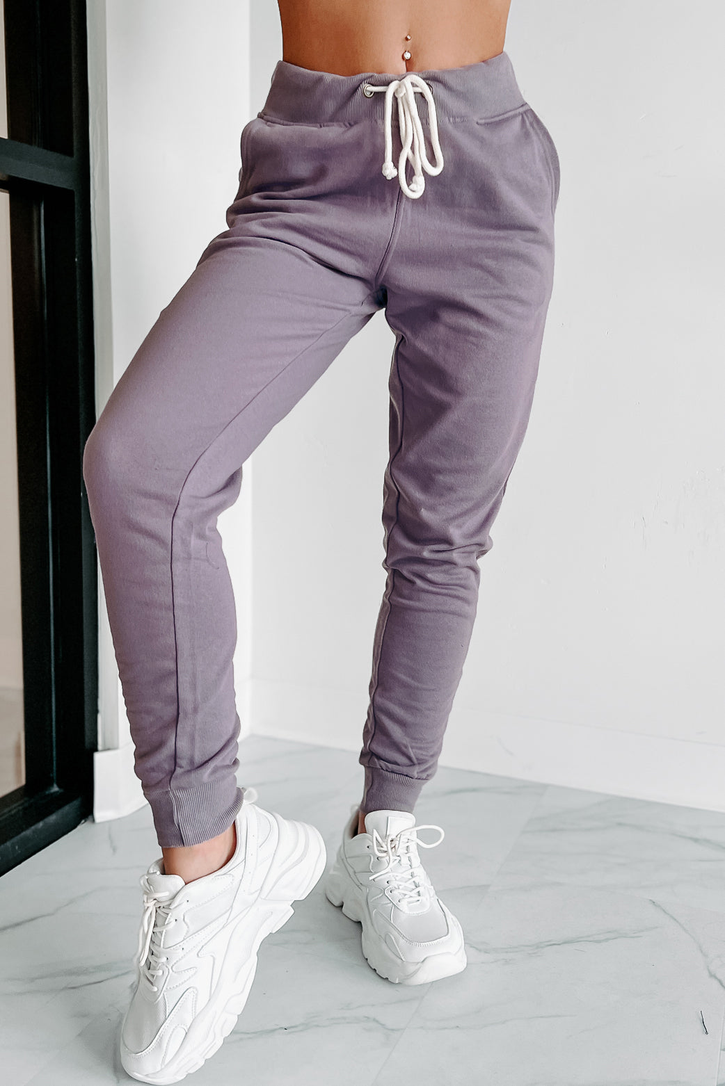 Comfortably Cool Zip-Front Crop Hoodie & Jogger Set (Dusty Purple)-The Formal Wear