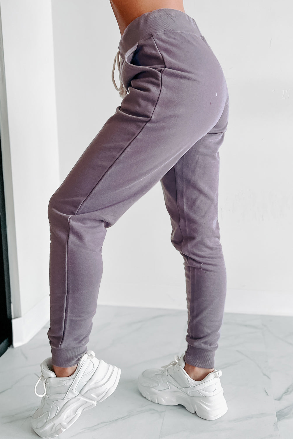 Comfortably Cool Zip-Front Crop Hoodie & Jogger Set (Dusty Purple)-The Formal Wear