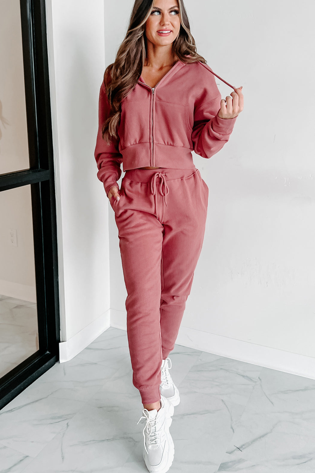 Dynamic Duo Fleece Zip-Up Hoodie & Jogger Set (Begonia Pink)-The Formal Wear