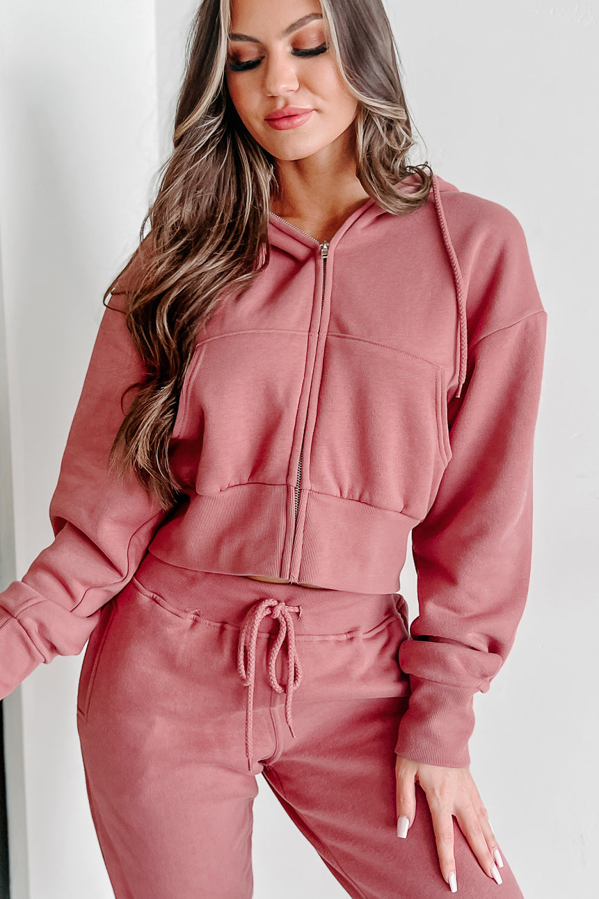 Dynamic Duo Fleece Zip-Up Hoodie & Jogger Set (Begonia Pink)-The Formal Wear