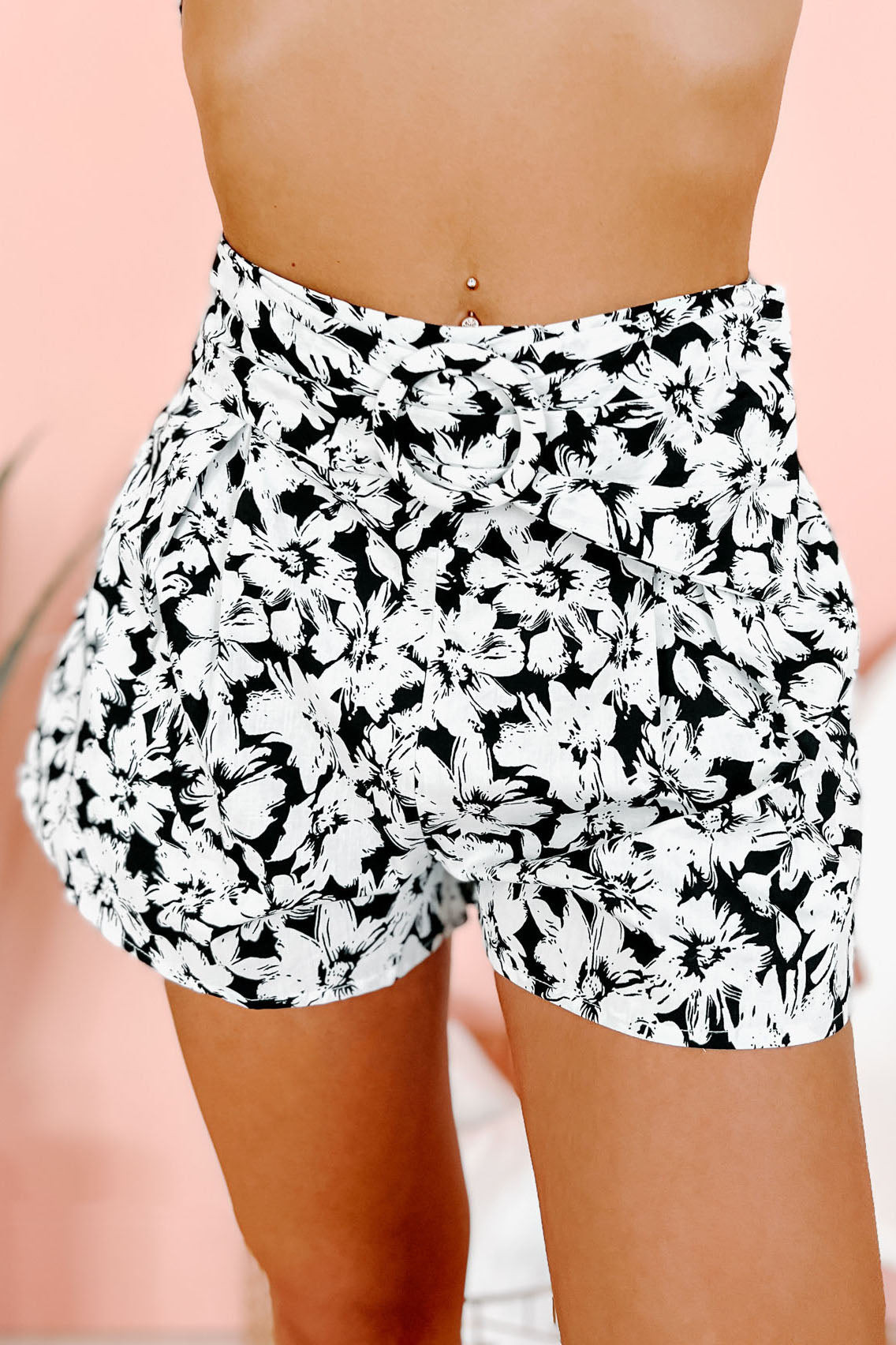 Florally Flirty Two-Piece Floral Shorts Set (Black/White)-The Formal Wear