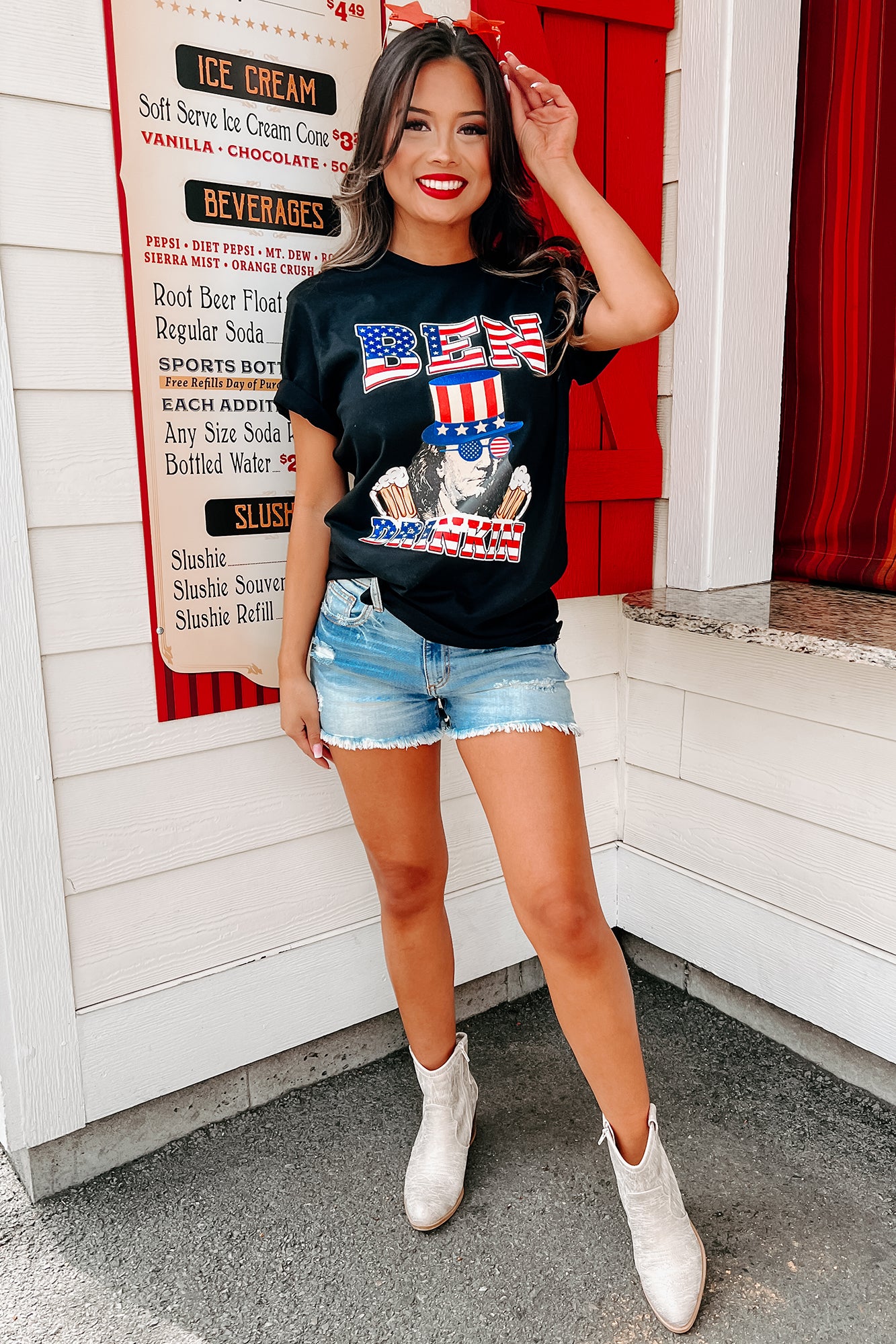 Carmen Mid Rise Sneak Peek Distressed Denim Shorts (Medium)-The Formal Wear