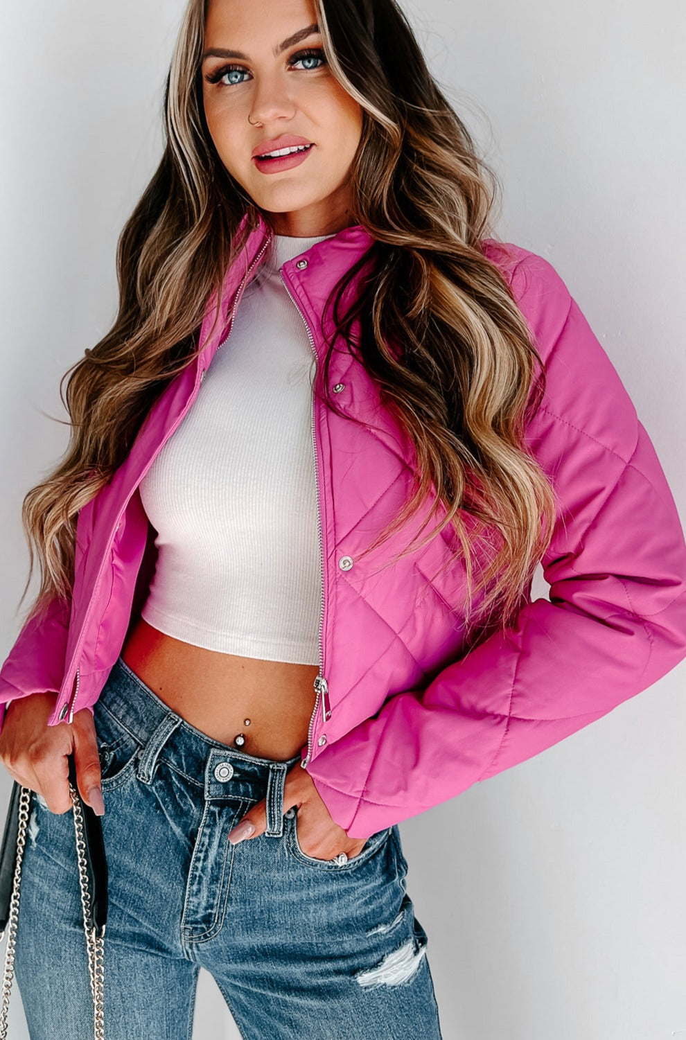 Candy Break Quilted Faux Leather Jacket (Pink)-The Formal Wear