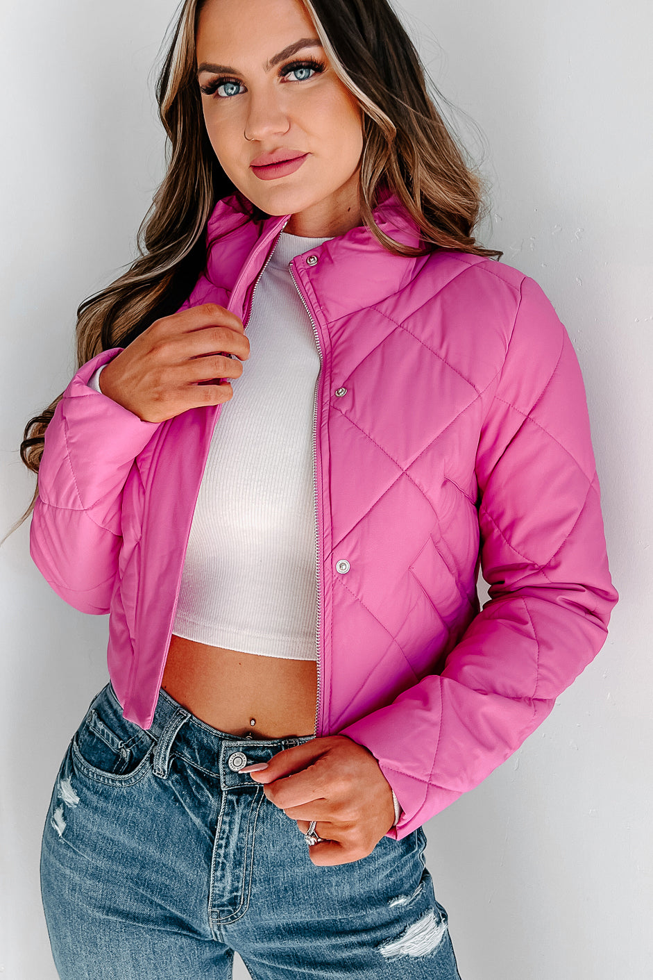 Candy Break Quilted Faux Leather Jacket (Pink)-The Formal Wear