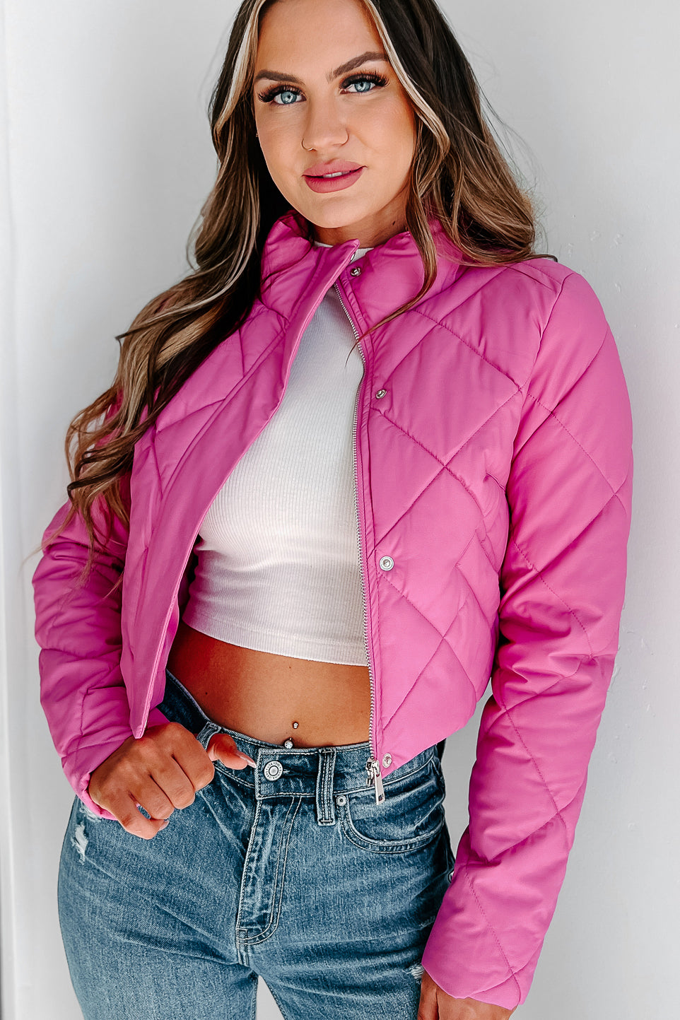 Candy Break Quilted Faux Leather Jacket (Pink)-The Formal Wear