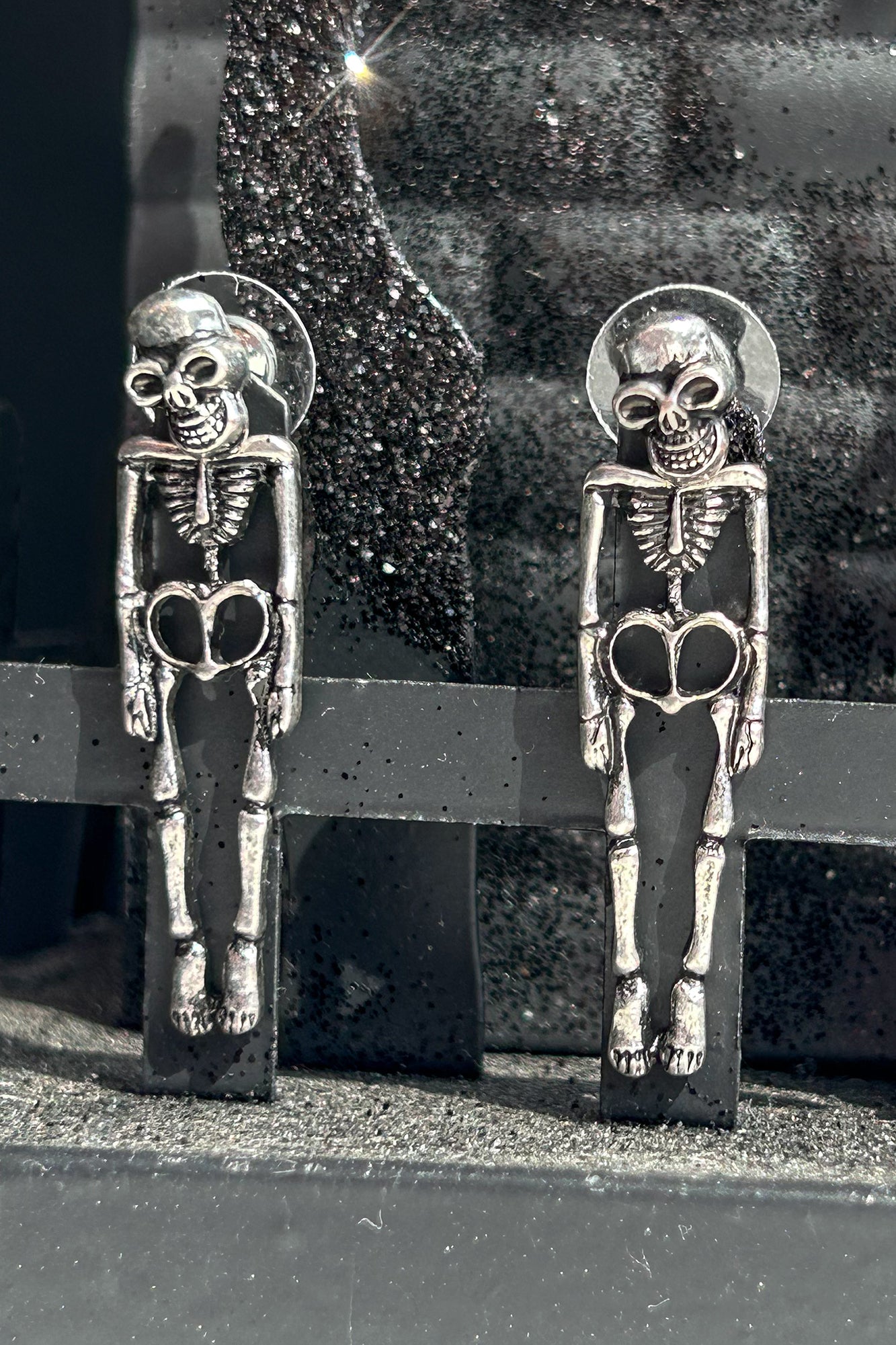 Creeping It Real Skeleton Earrings (Black/Silver)-The Formal Wear