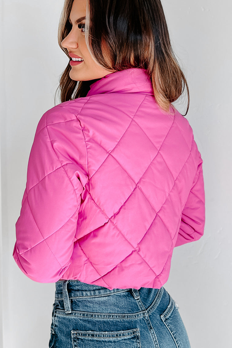 Candy Break Quilted Faux Leather Jacket (Pink)-The Formal Wear