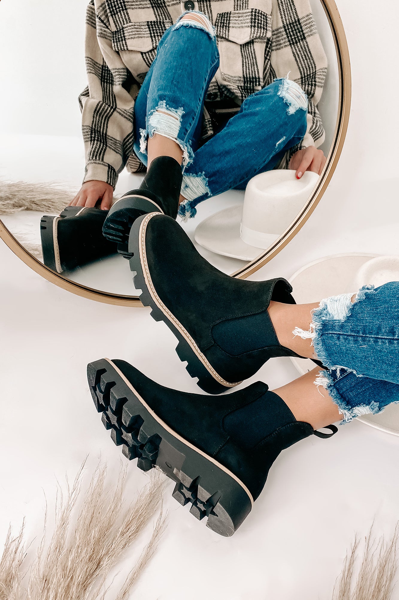 City Classic Faux Suede Booties (Black)-The Formal Wear