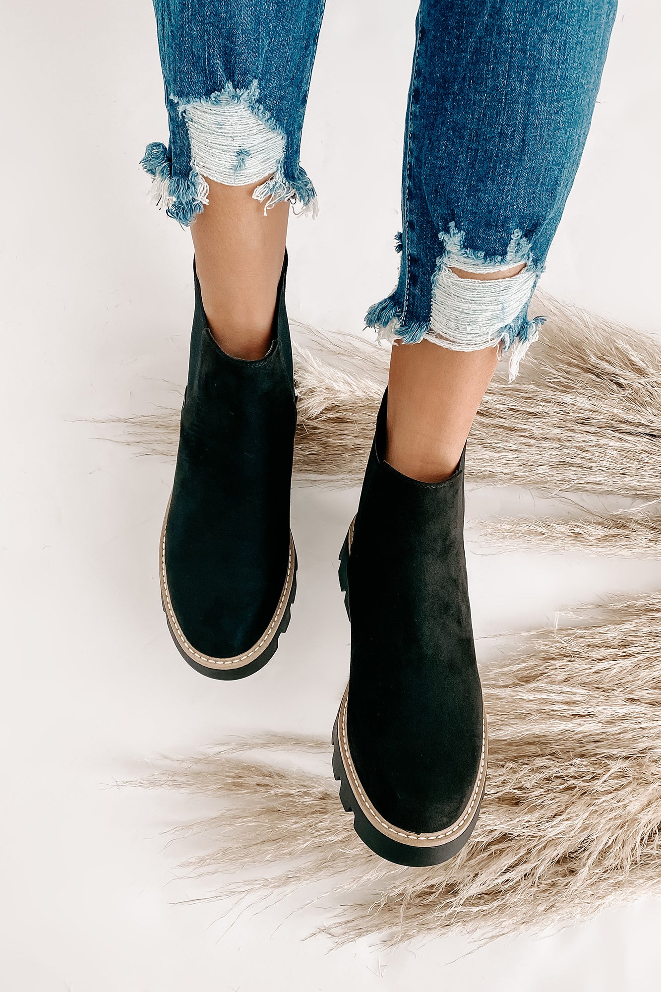 City Classic Faux Suede Booties (Black)-The Formal Wear