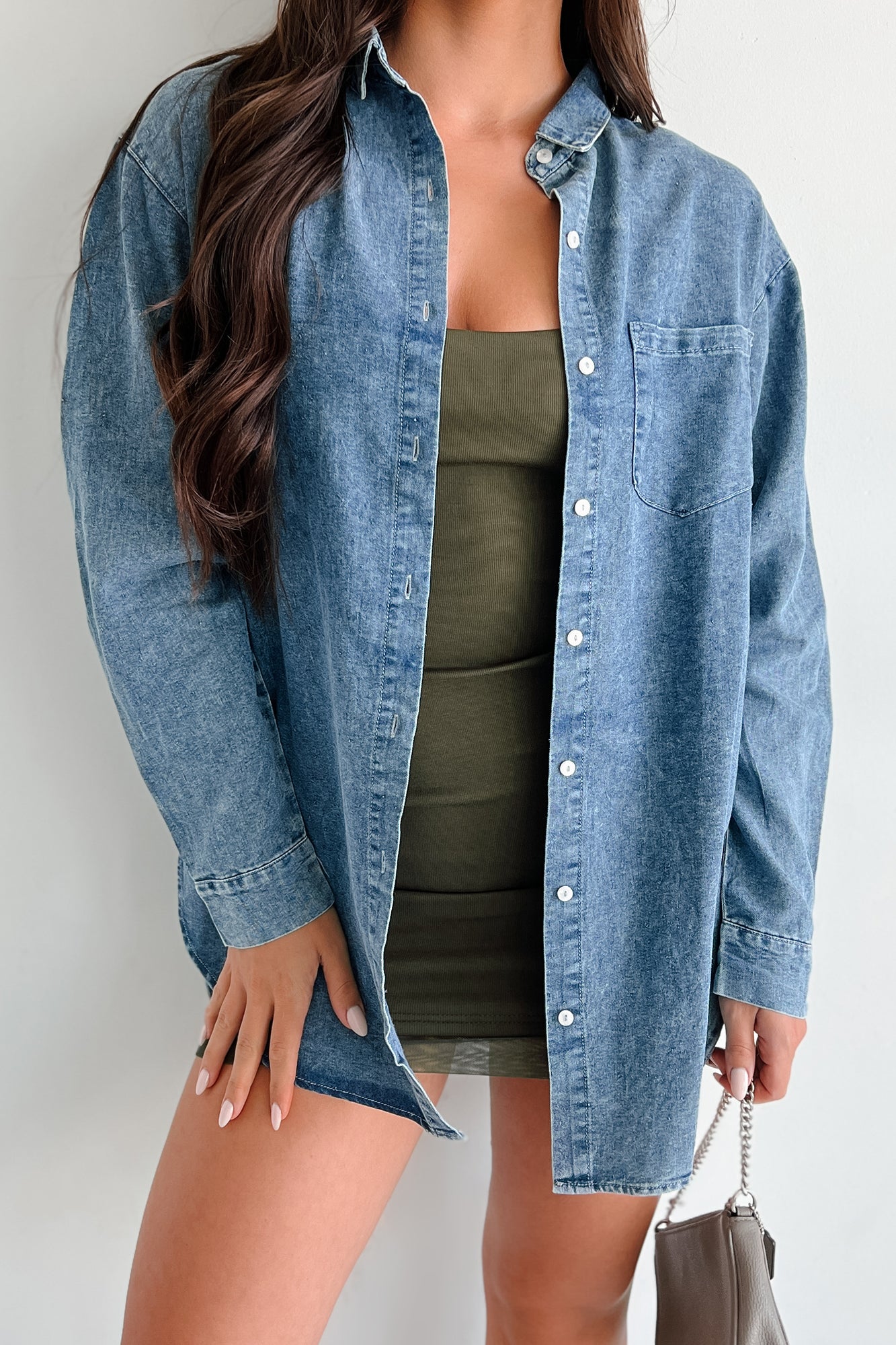 Reality Calling Oversized Denim Chambray Top (Denim)-The Formal Wear