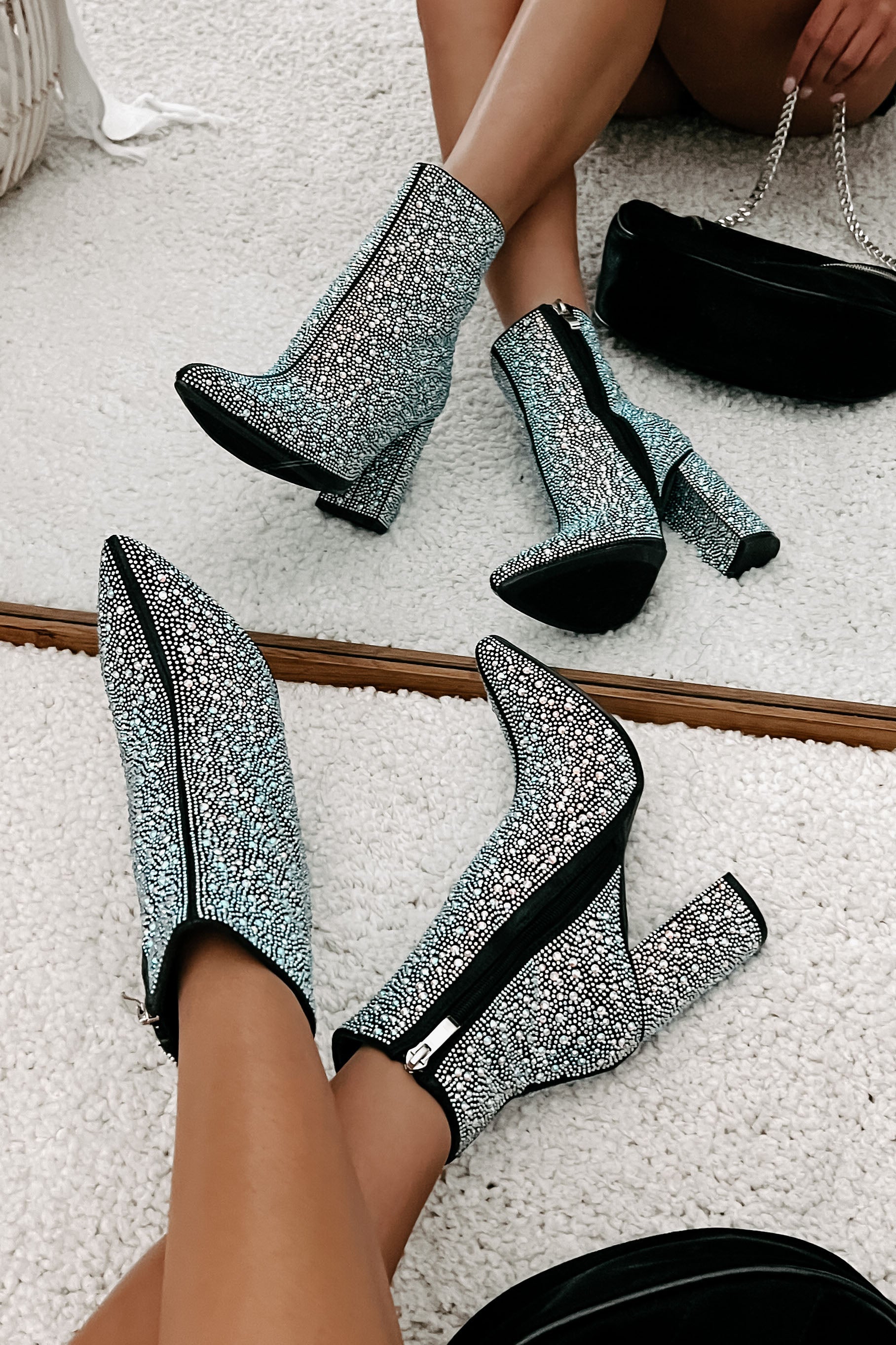 Perfectly Glam Rhinestone Booties (Black)-The Formal Wear