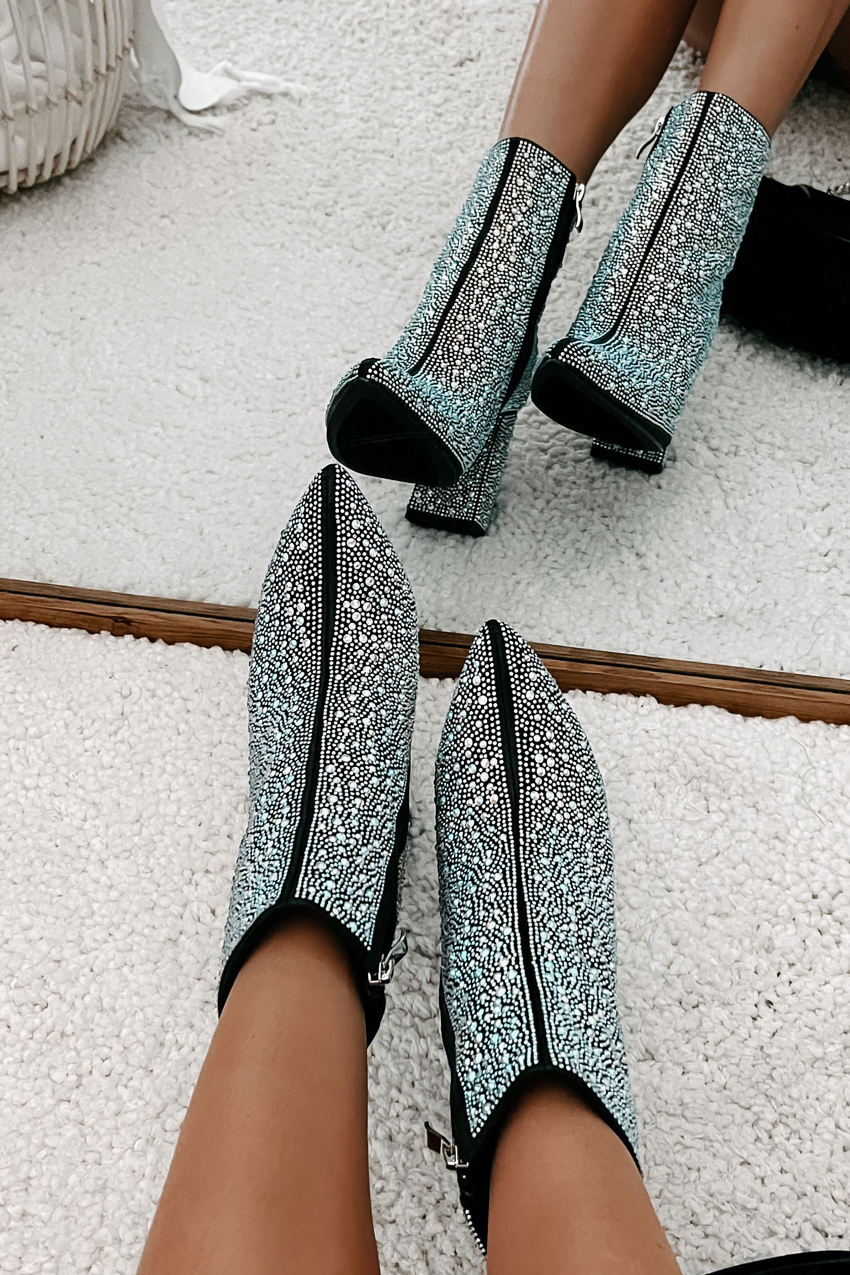 Perfectly Glam Rhinestone Booties (Black)-The Formal Wear