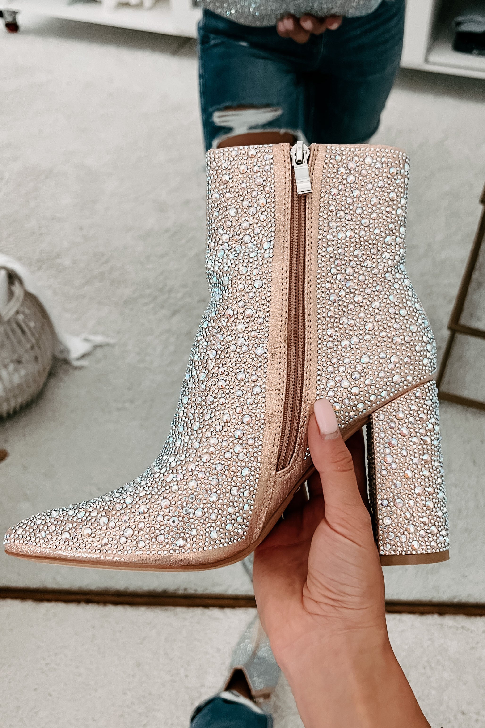Perfectly Glam Rhinestone Booties (Champagne)-The Formal Wear