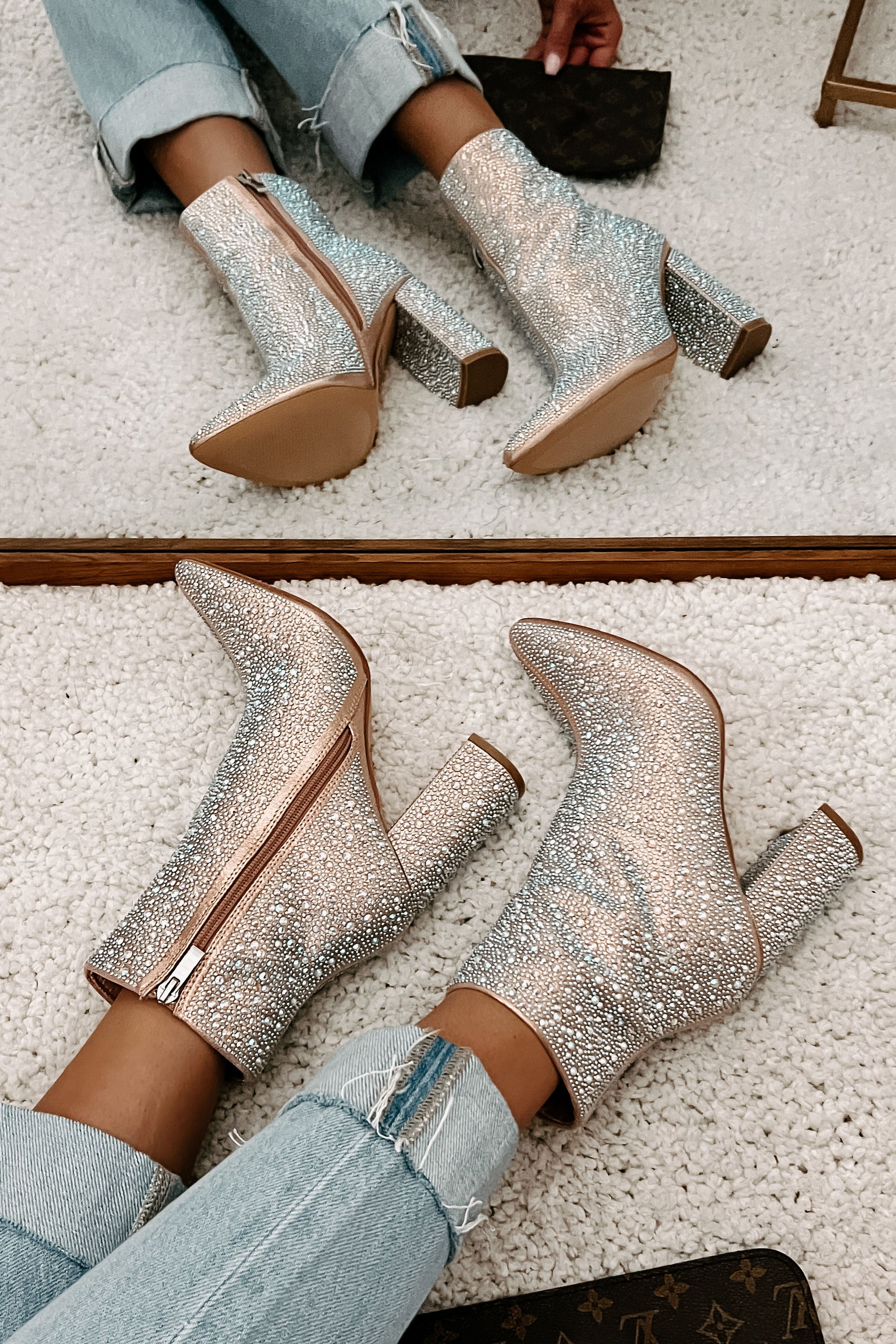 Perfectly Glam Rhinestone Booties (Champagne)-The Formal Wear