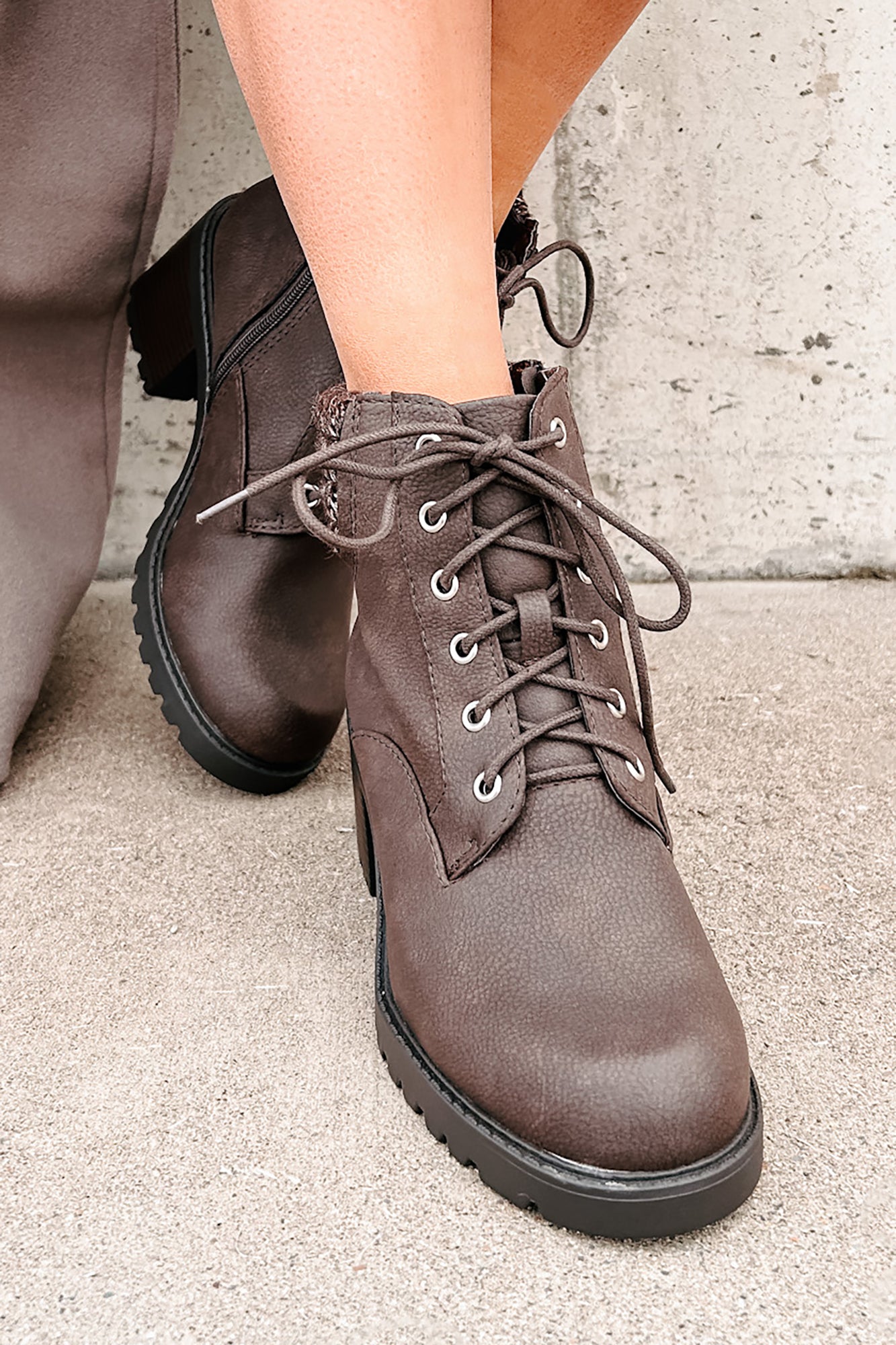 Explore & Discover Ankle Knit Lace-Up Booties (Brown PU)-The Formal Wear