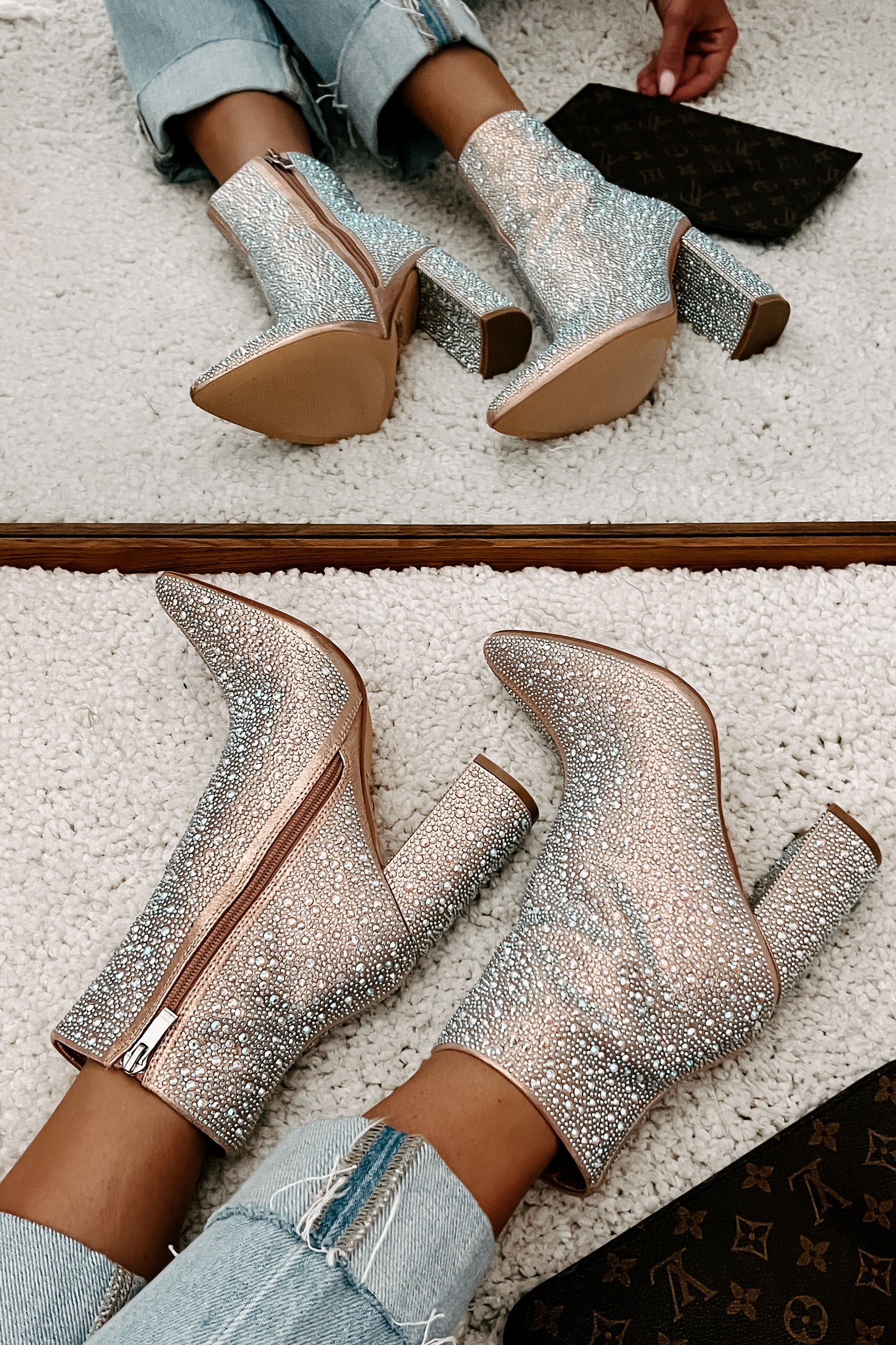 Perfectly Glam Rhinestone Booties (Champagne)-The Formal Wear
