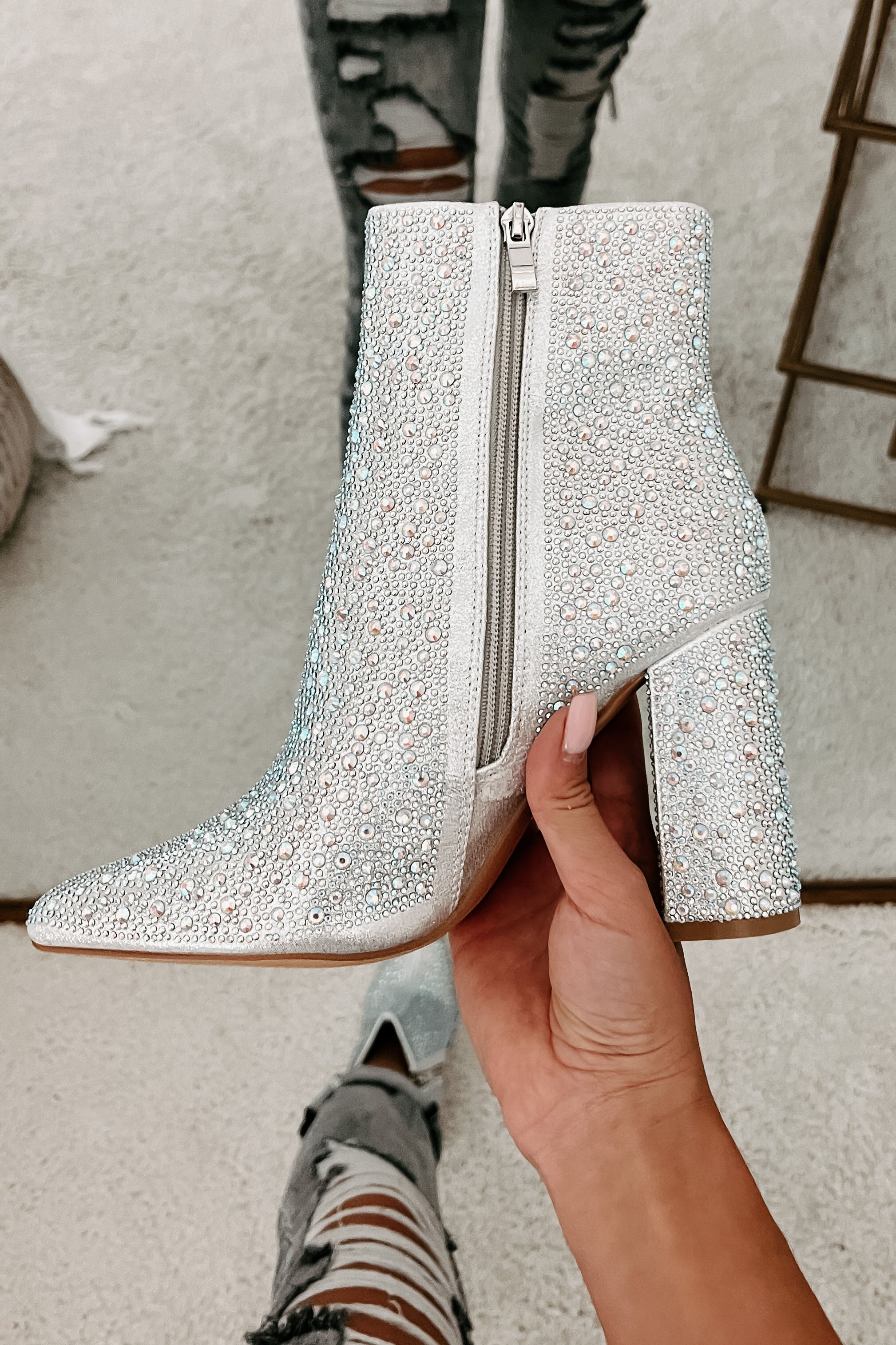 Perfectly Glam Rhinestone Booties (Silver)-The Formal Wear