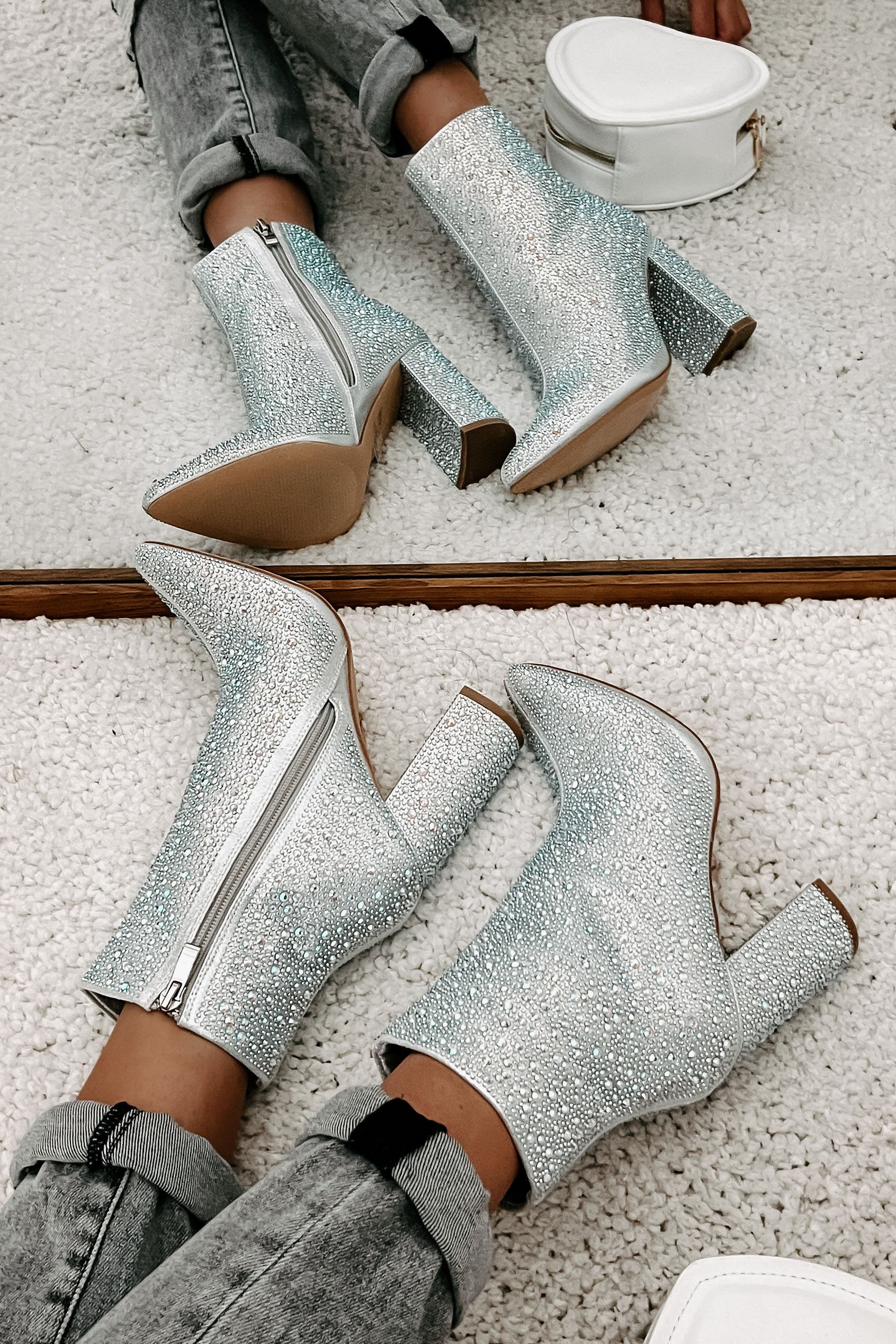 Perfectly Glam Rhinestone Booties (Silver)-The Formal Wear