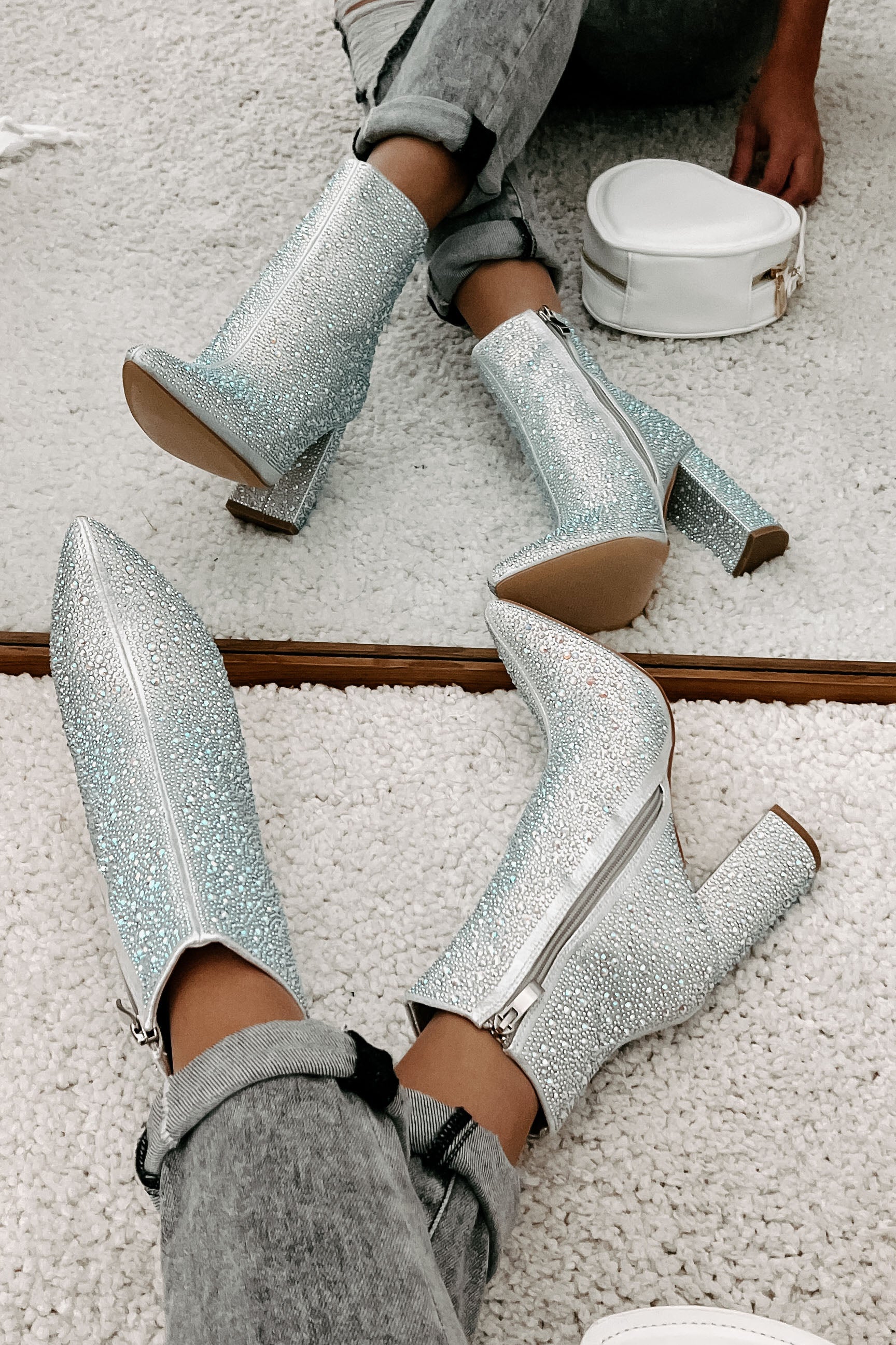 Perfectly Glam Rhinestone Booties (Silver)-The Formal Wear