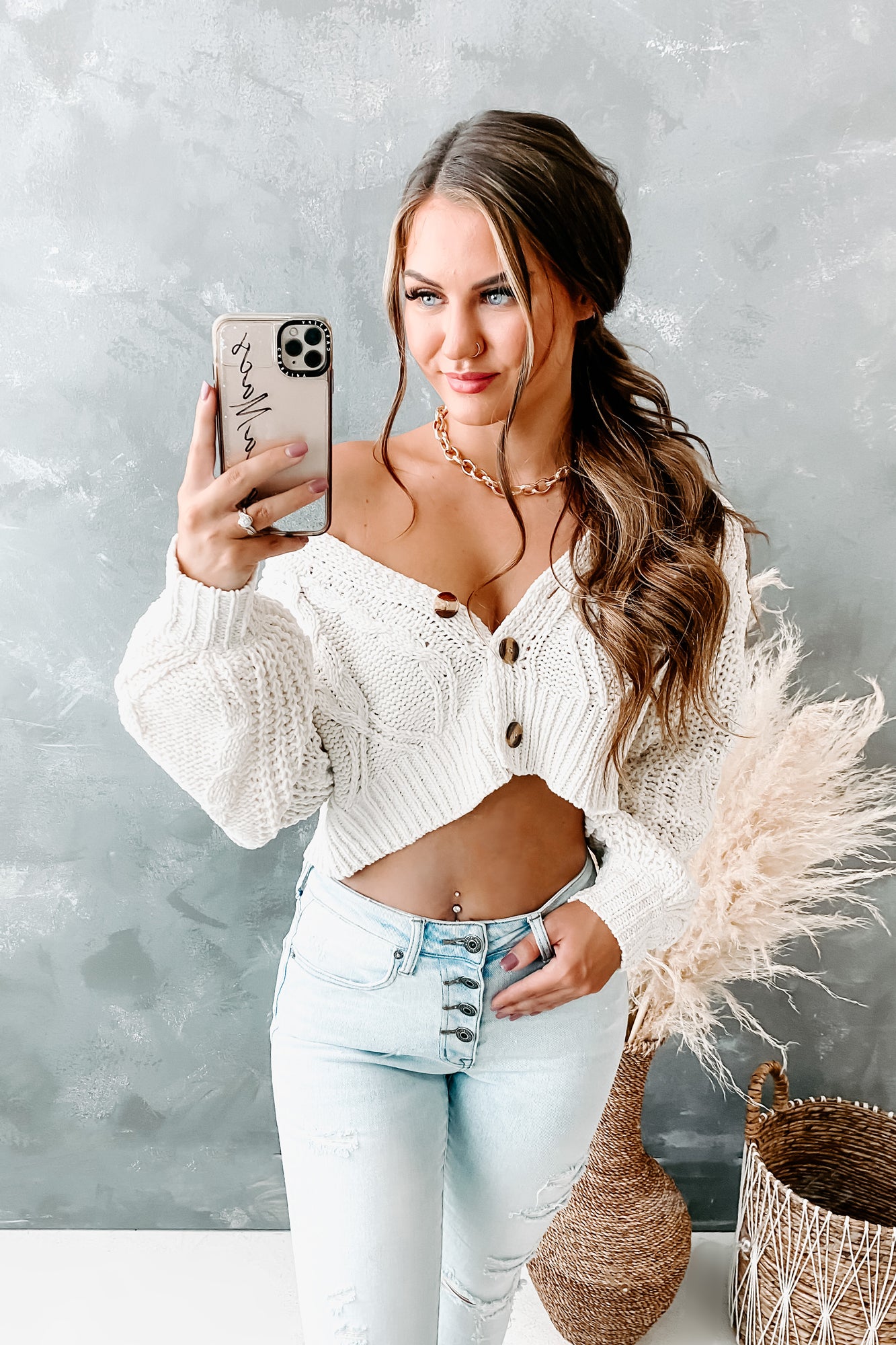 Farewell Song 3-Button Cable Knit Sweater (Ivory)-The Formal Wear