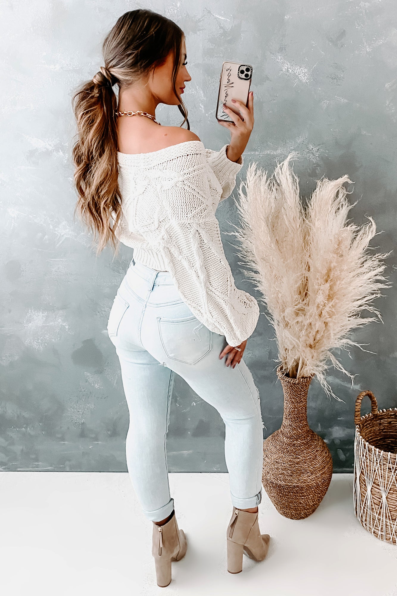 Farewell Song 3-Button Cable Knit Sweater (Ivory)-The Formal Wear