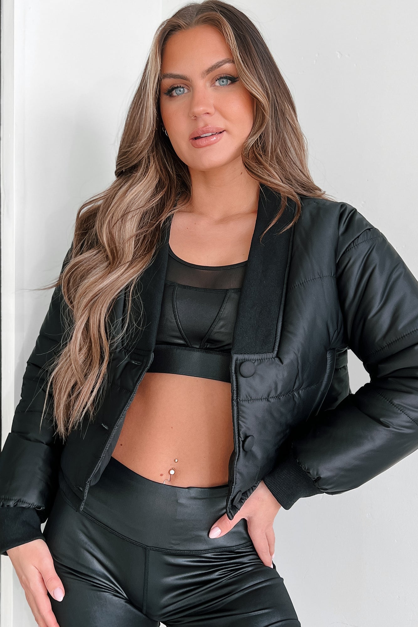 Might Surprise You Padded Crop Jacket (Black)-The Formal Wear
