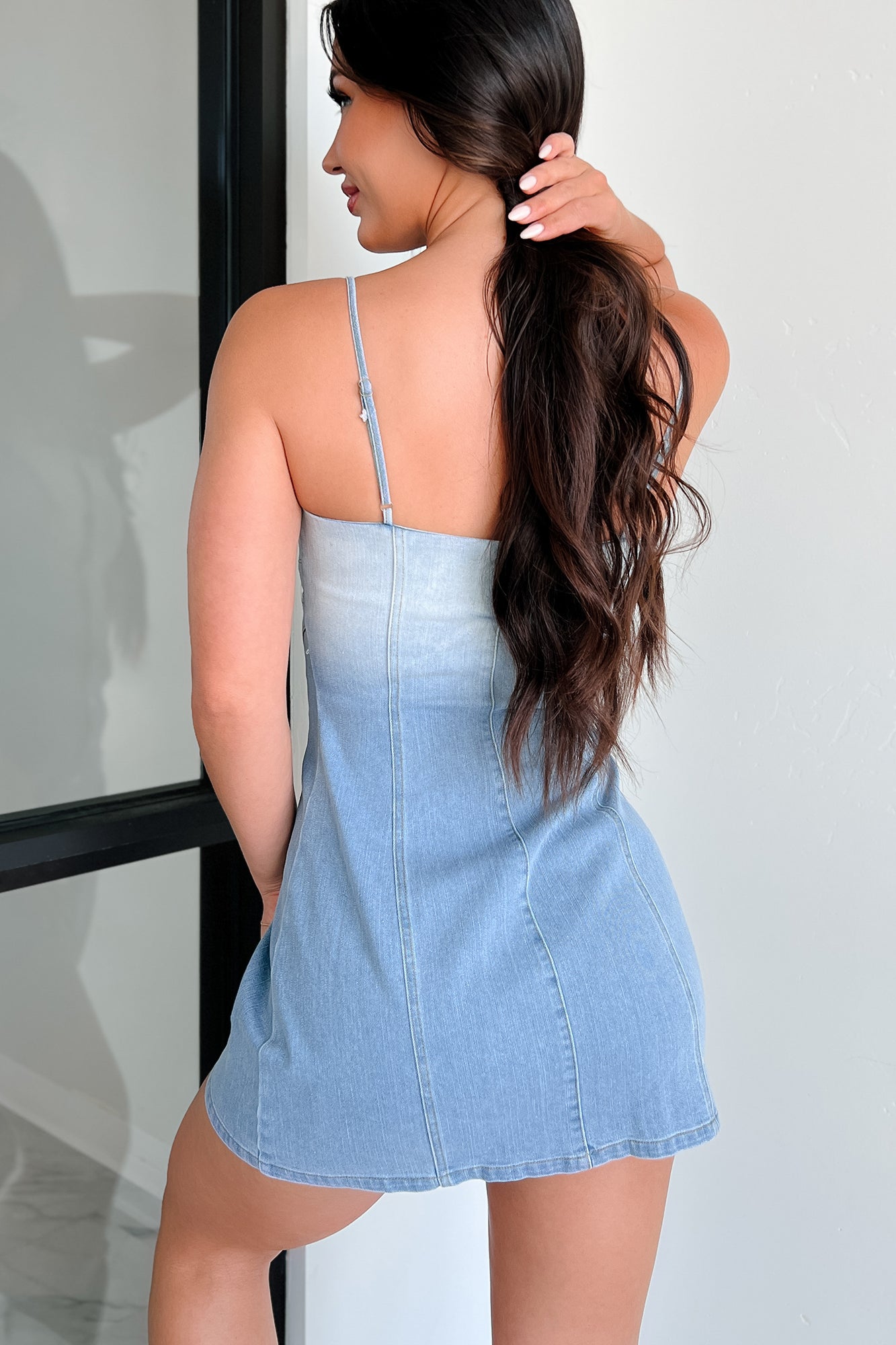 Trendy Tales Ombre Denim Mini Dress (Light Denim Blue)-The Formal Wear