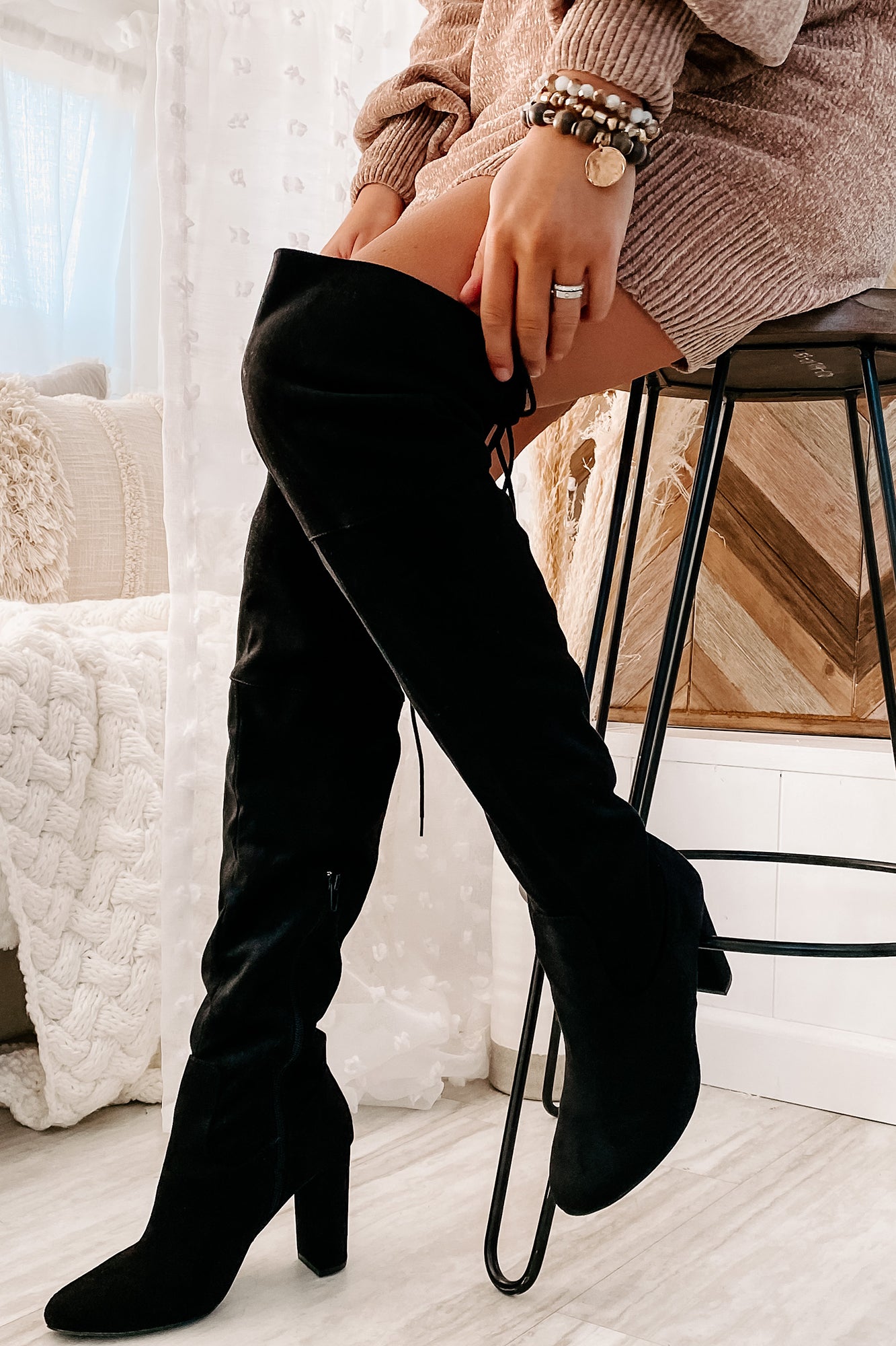 Own Your Ambition Lace Back Over The Knee Boot (Black)-The Formal Wear