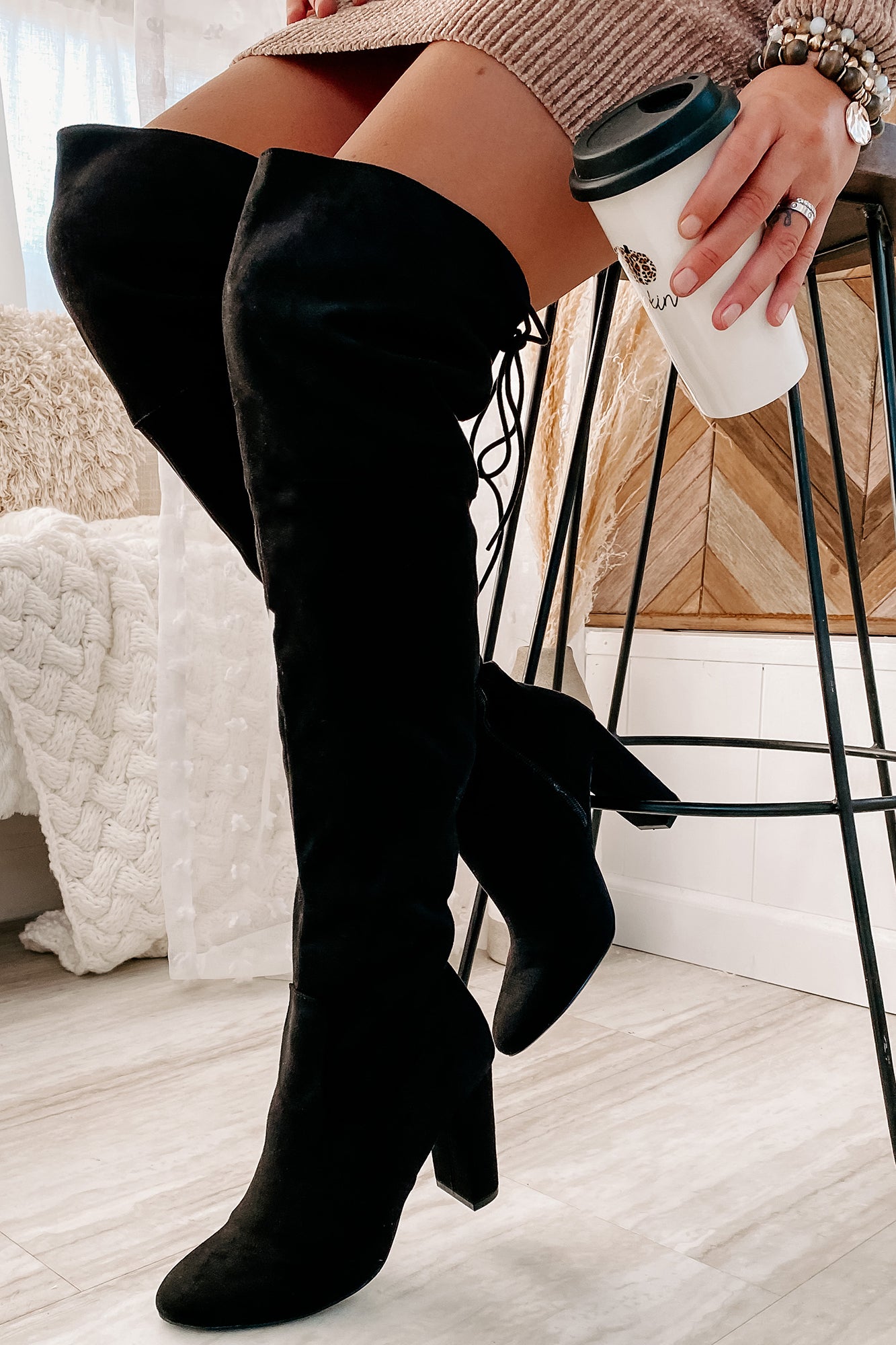 Own Your Ambition Lace Back Over The Knee Boot (Black)-The Formal Wear