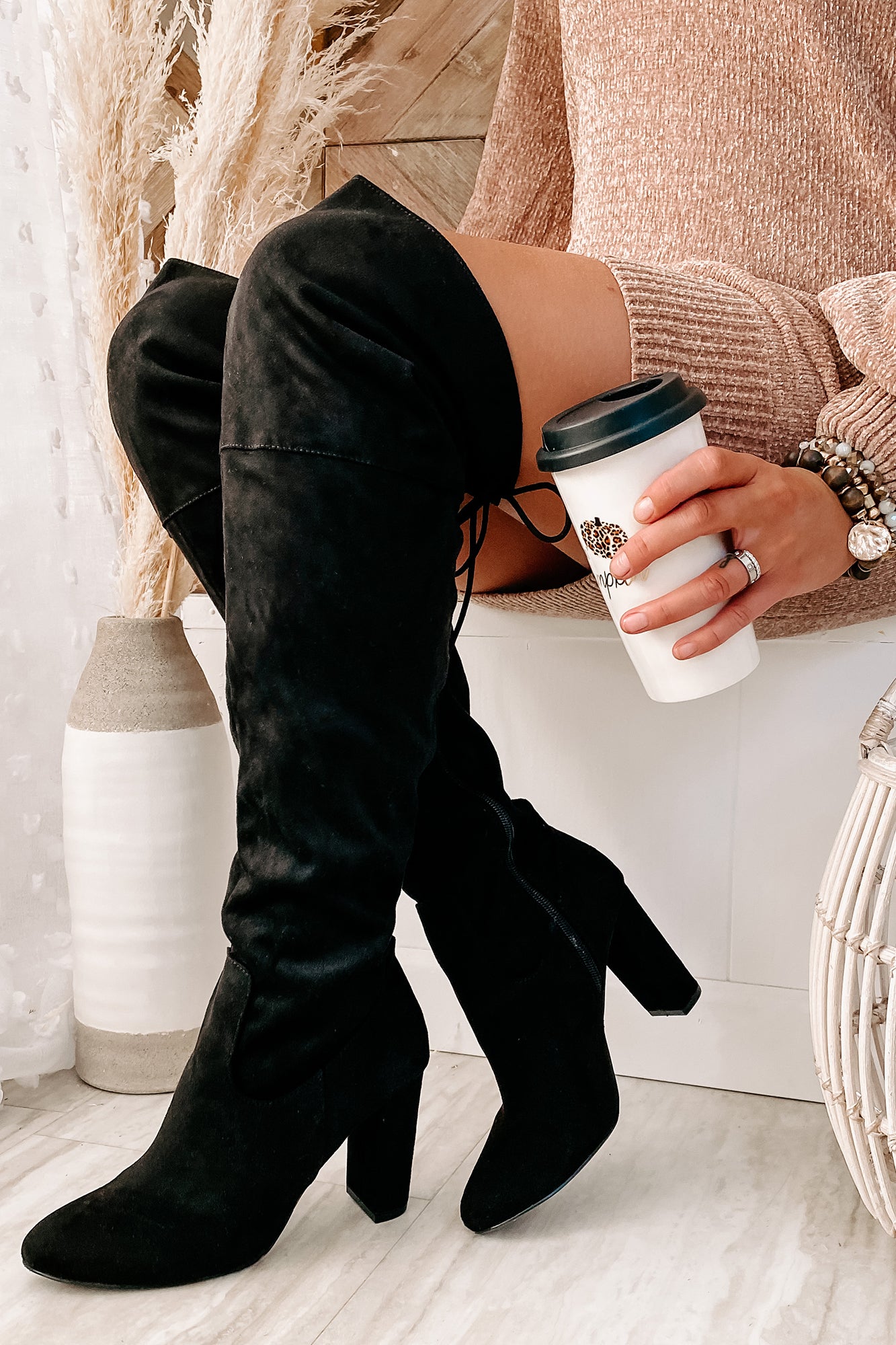 Own Your Ambition Lace Back Over The Knee Boot (Black)-The Formal Wear