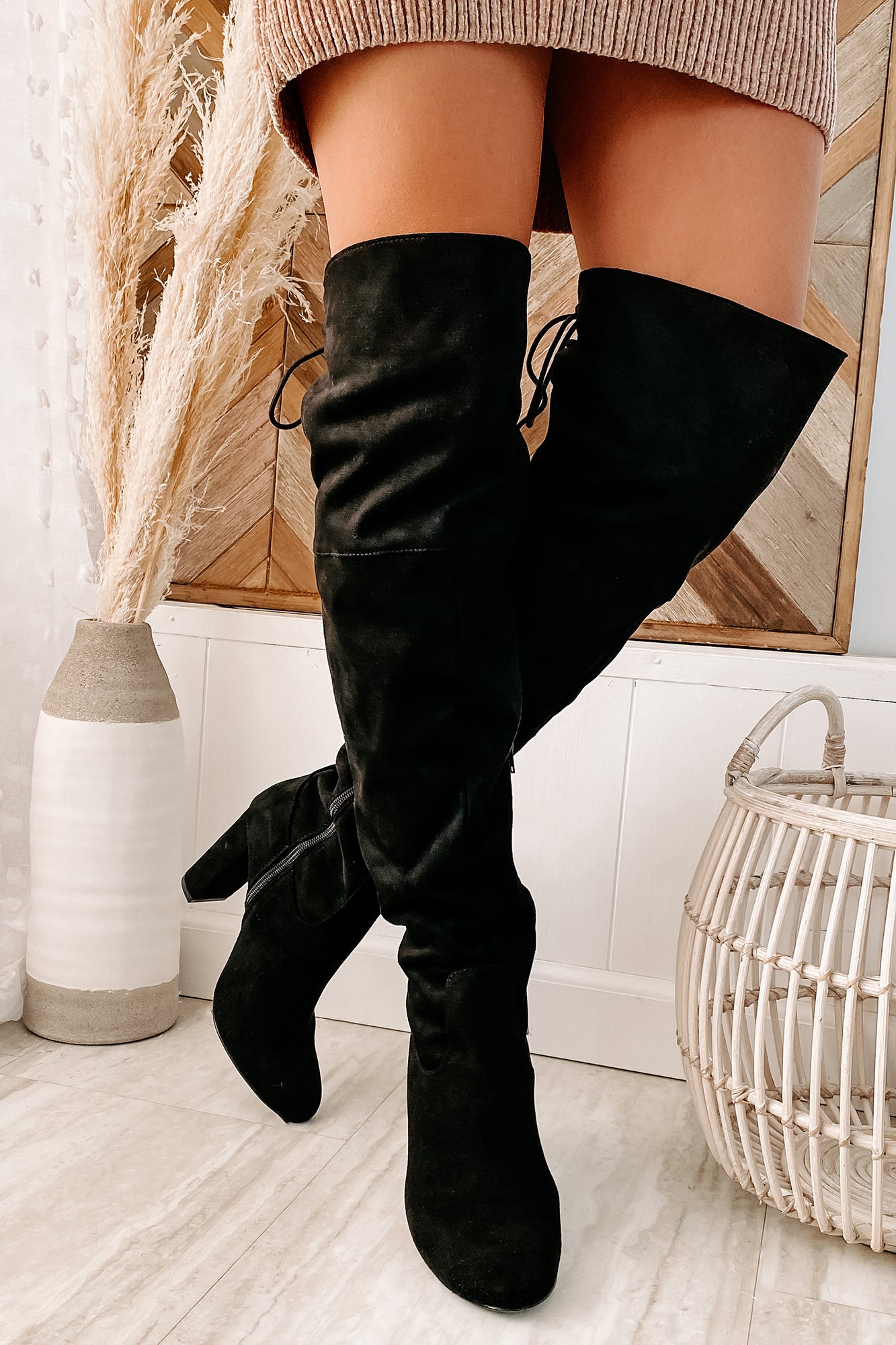 Own Your Ambition Lace Back Over The Knee Boot (Black)-The Formal Wear
