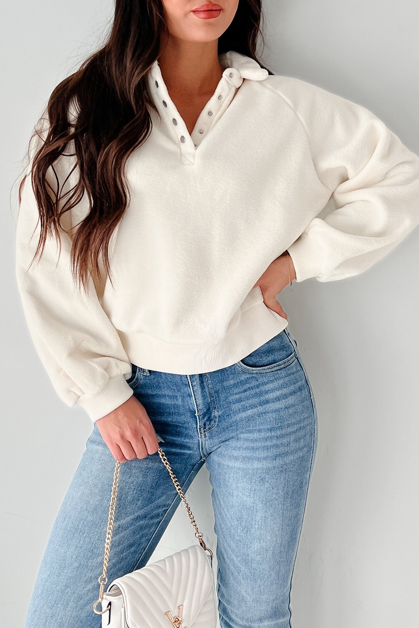 Working Remotely Fleece Pullover Top (Cream)-The Formal Wear