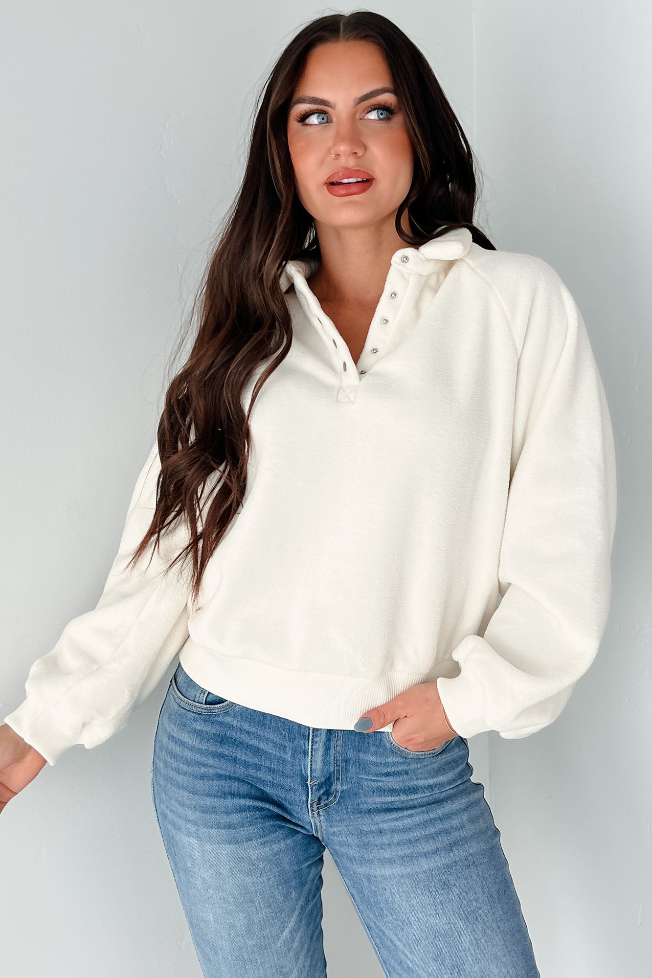 Working Remotely Fleece Pullover Top (Cream)-The Formal Wear
