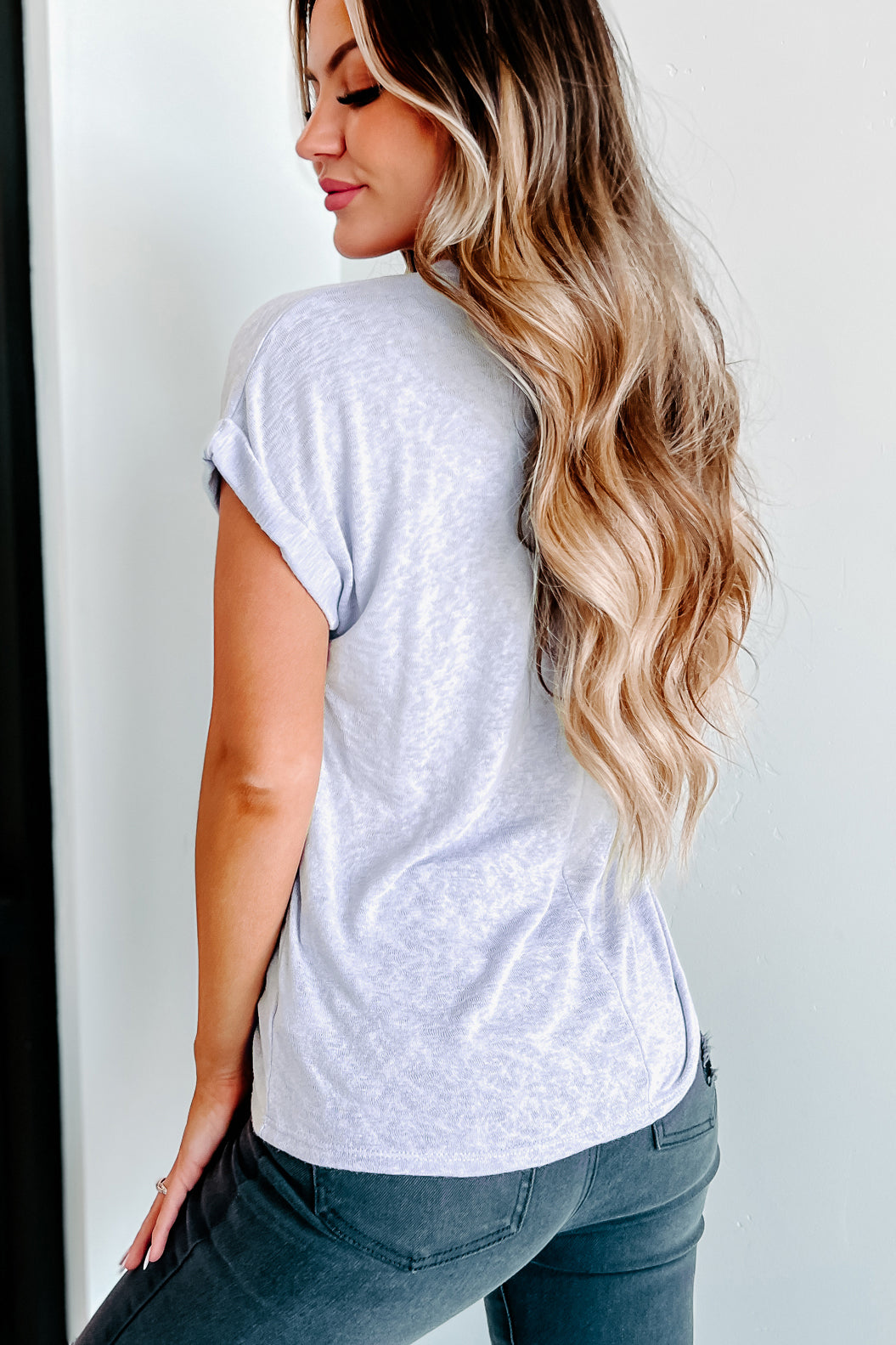 A Little Kindness Cuffed Sleeve T-Shirt (Lilac)-The Formal Wear