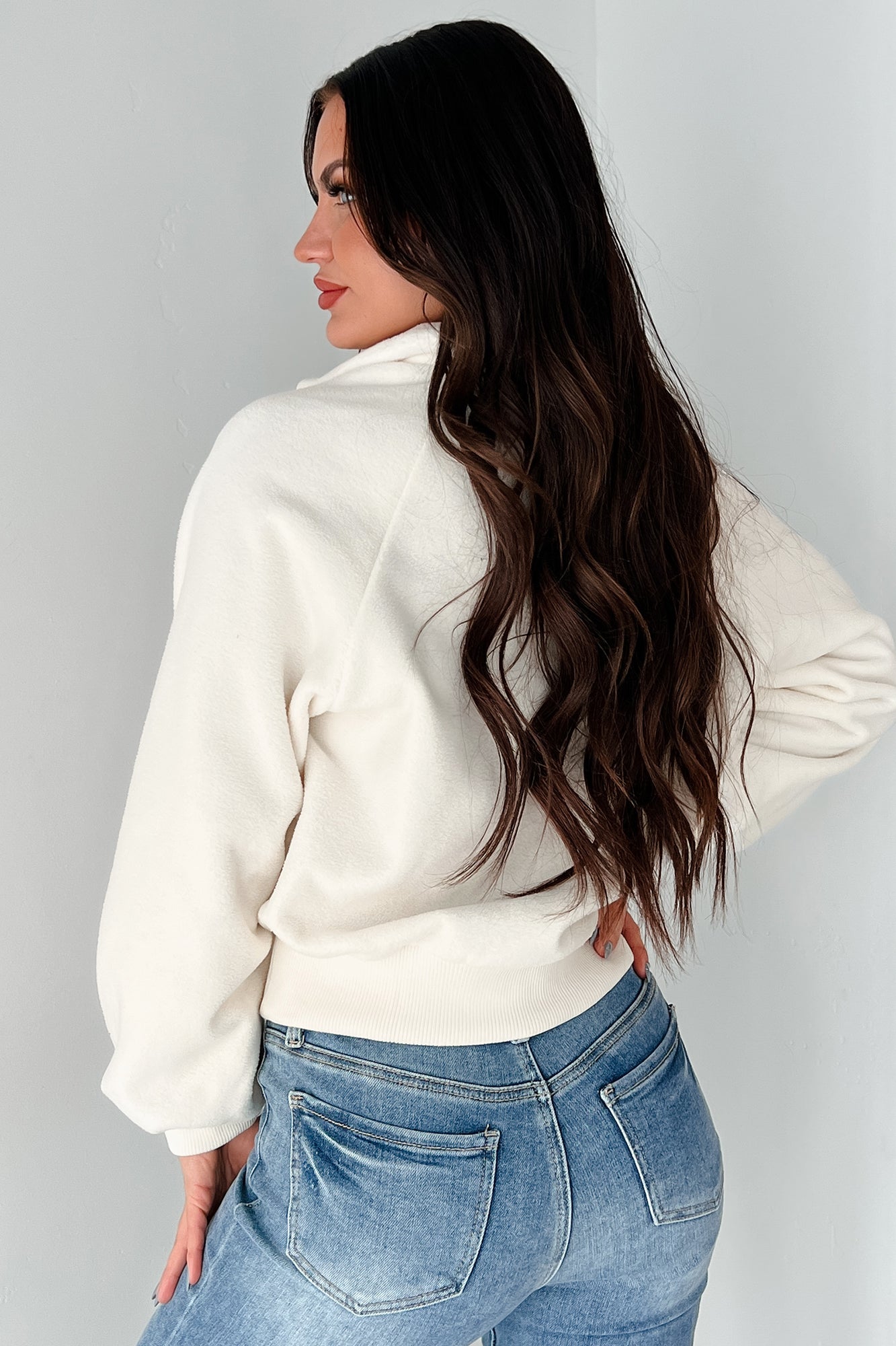 Working Remotely Fleece Pullover Top (Cream)-The Formal Wear