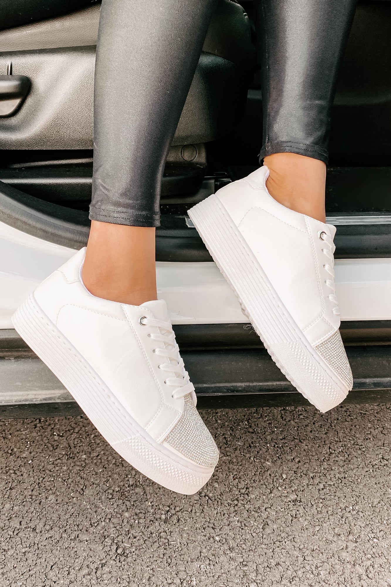 Twinkle Toes Rhinestone Embellished Platform Sneaker (White)-The Formal Wear