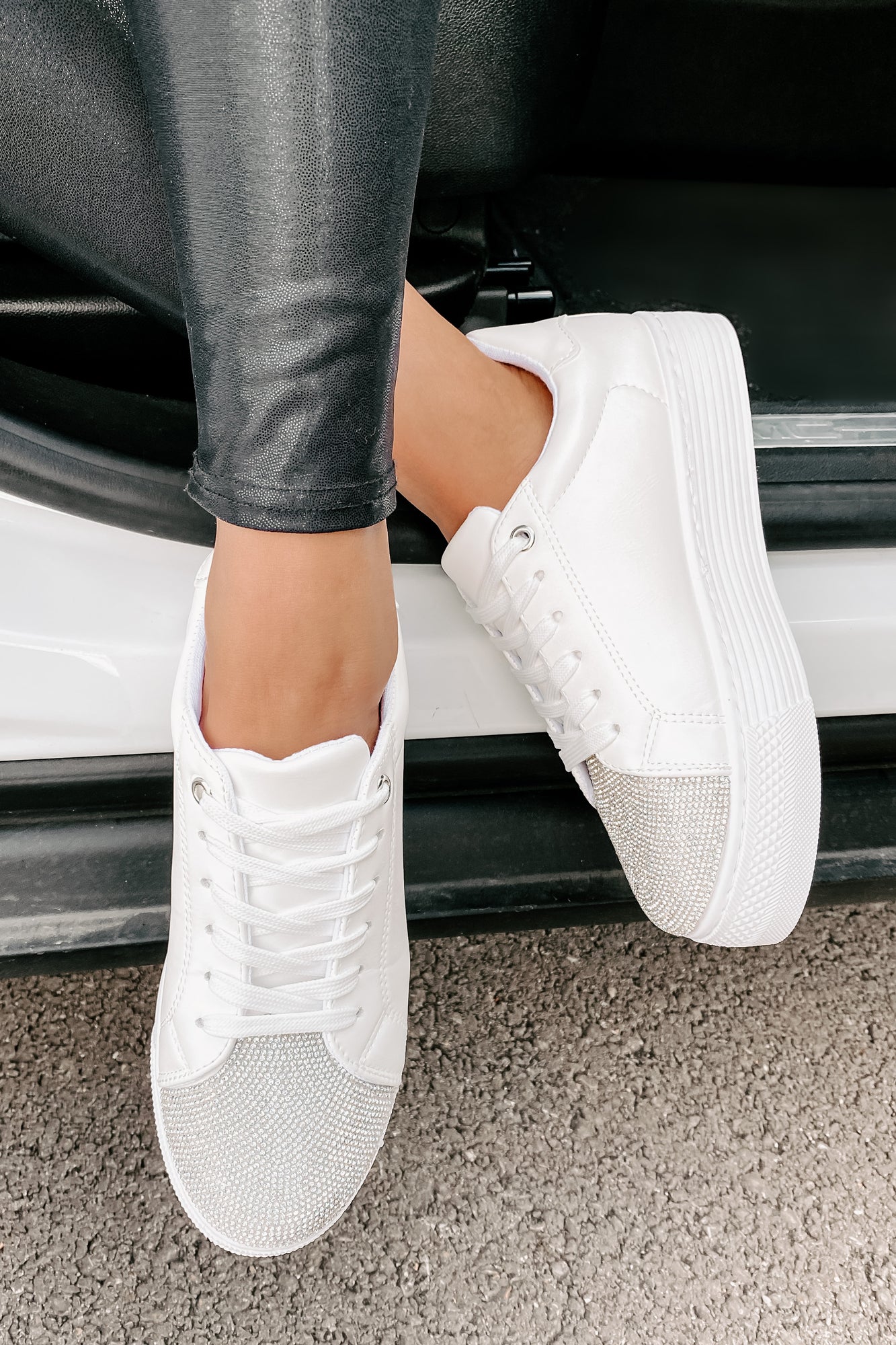 Twinkle Toes Rhinestone Embellished Platform Sneaker (White)-The Formal Wear