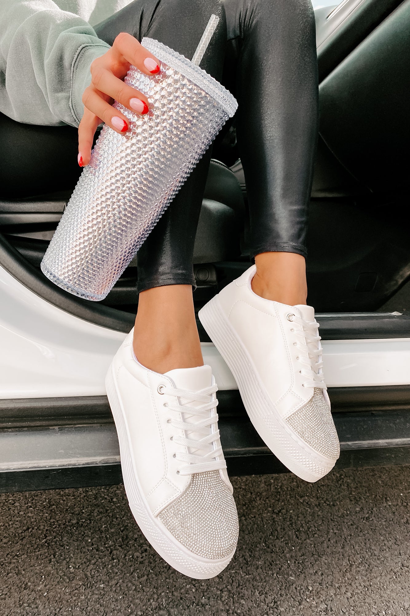 Twinkle Toes Rhinestone Embellished Platform Sneaker (White)-The Formal Wear